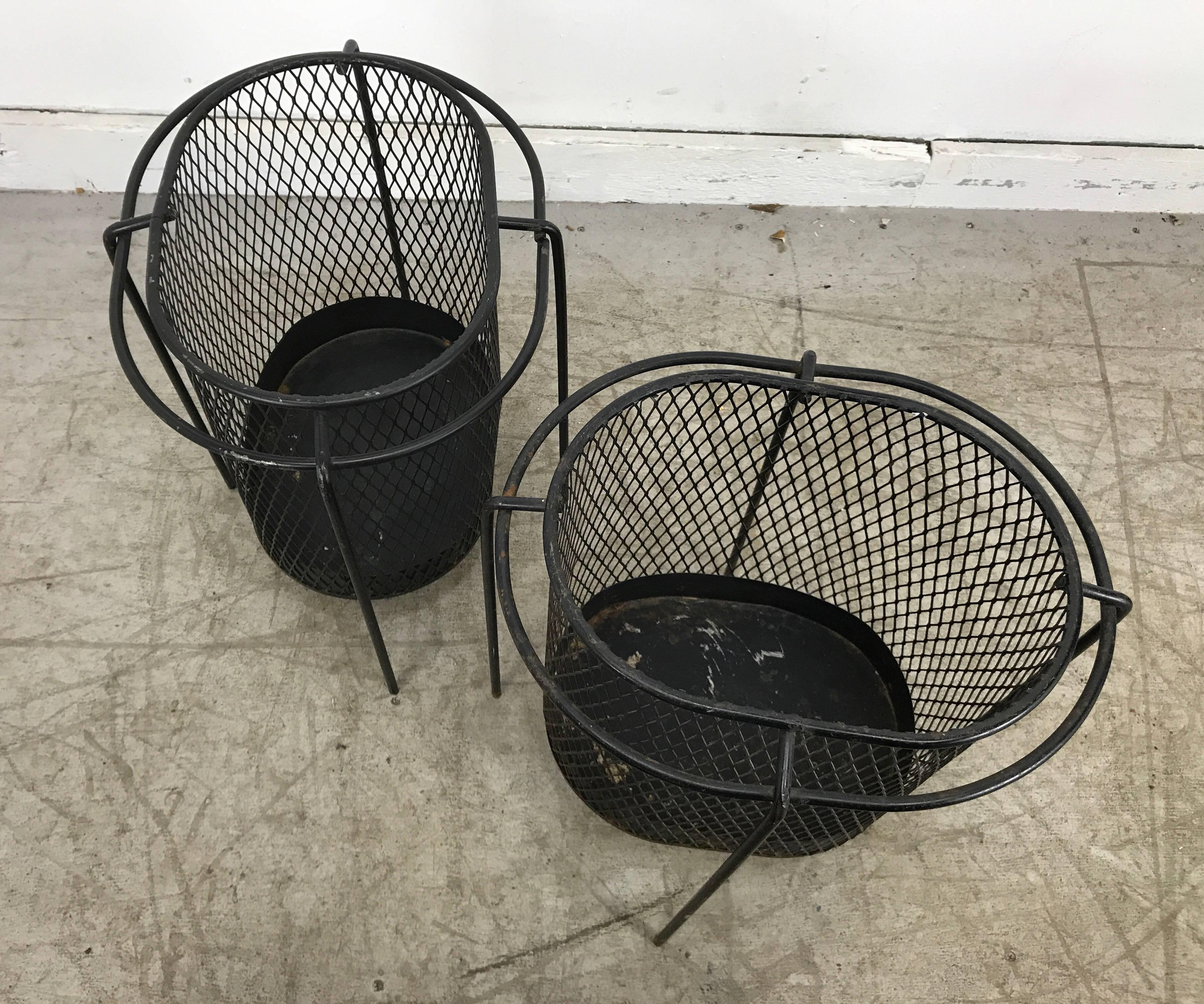 Mid-Century Modern Elusive Pair of Wire Iron Modernist Waste Baskets by Maurice Ducin, circa 1953
