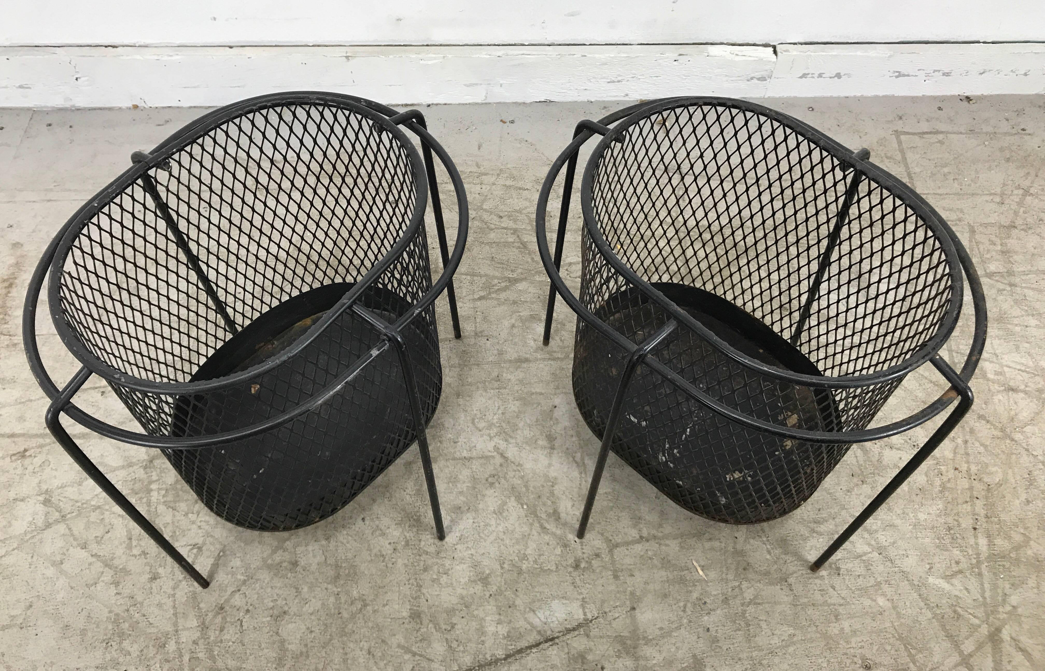 American Elusive Pair of Wire Iron Modernist Waste Baskets by Maurice Ducin, circa 1953