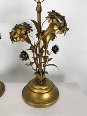Pair of Regency Modern Gold Gilt Hydrangea Themed Table Lamps, Italy
