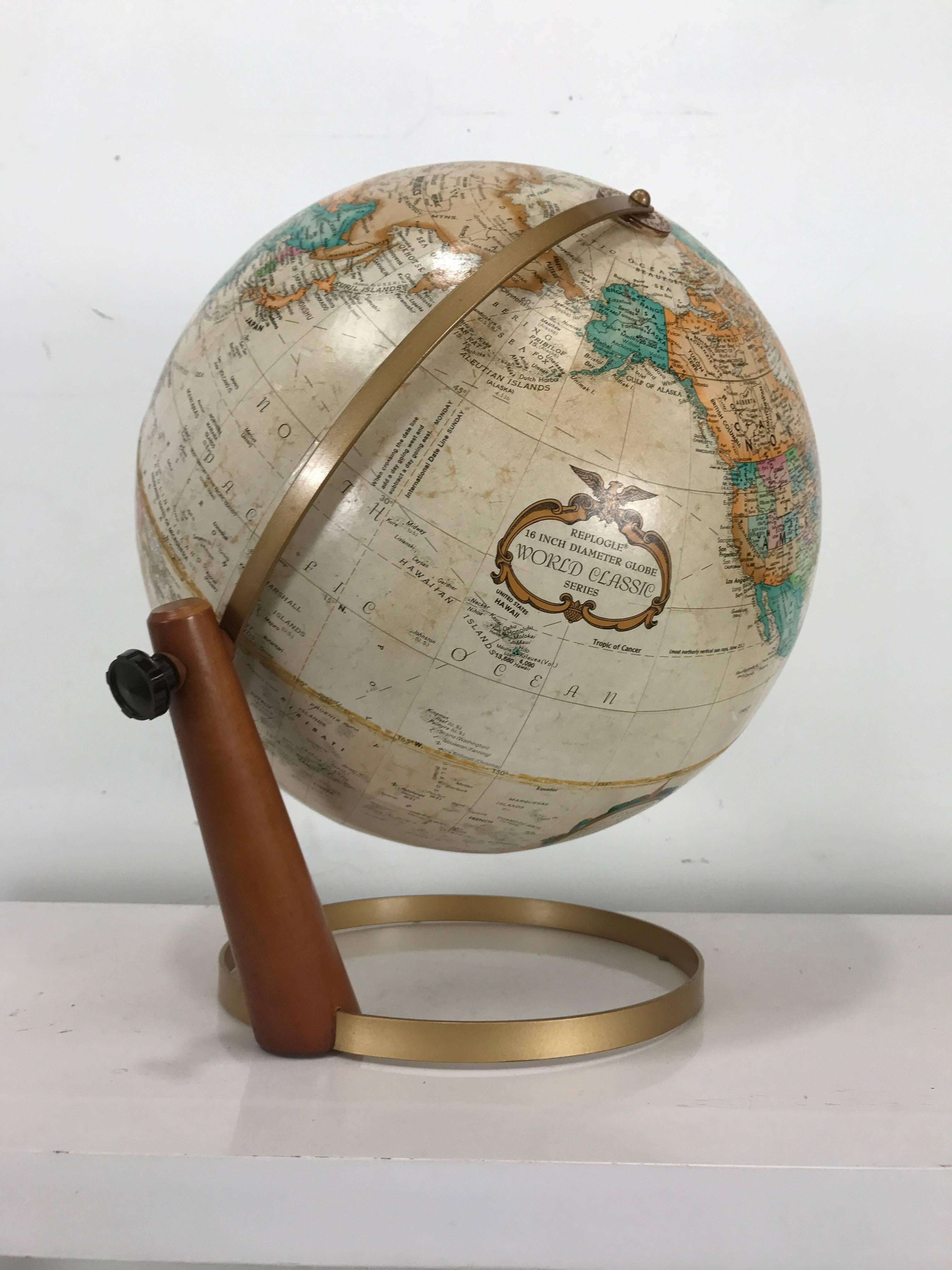 Danish Modern White Replogle World Globe In Good Condition In Buffalo, NY