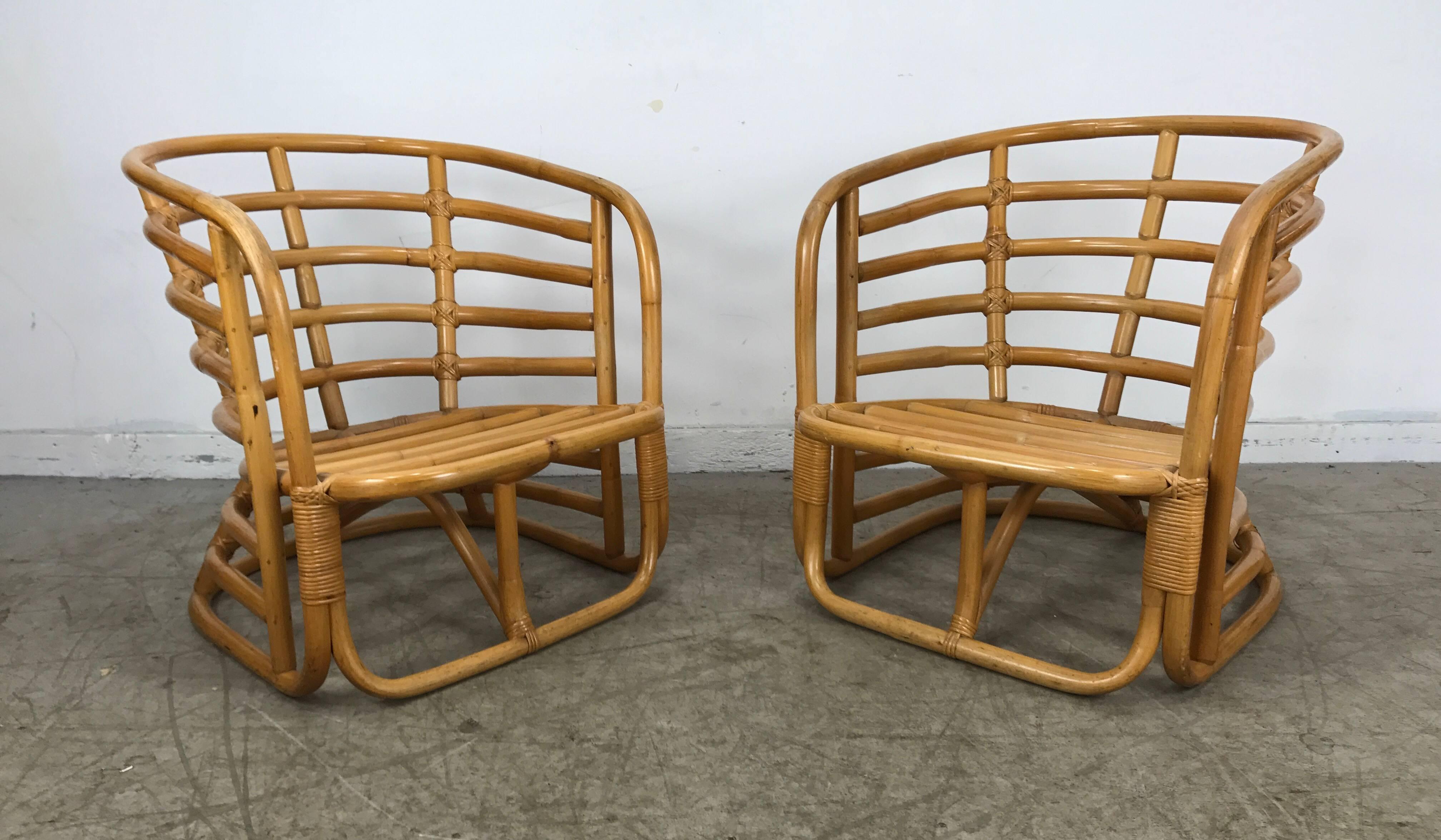 Américain Paire de fauteuils Art Déco en bambou par Ritts Tropitan ,Paul Frankl en vente