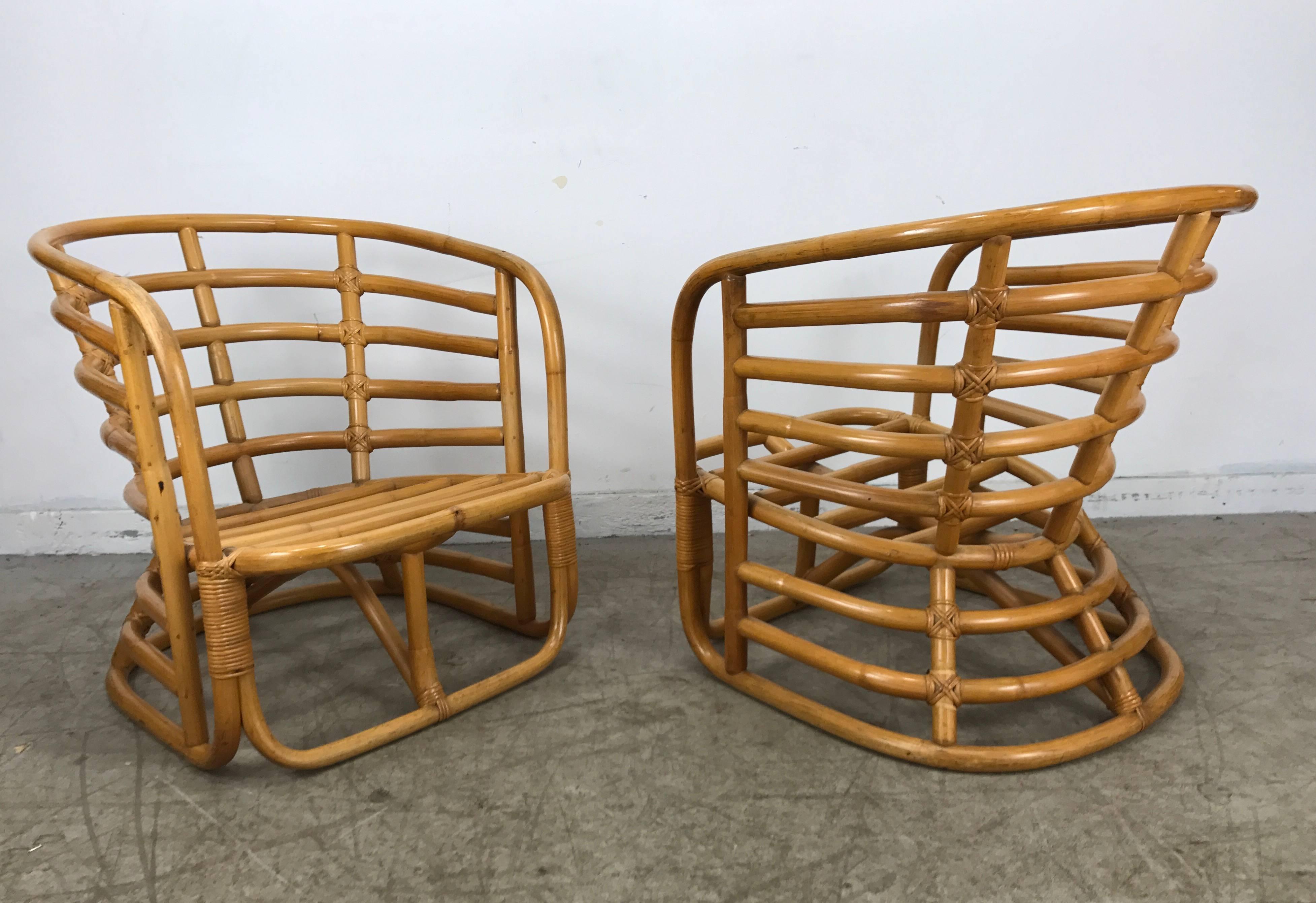 Travail du bois Paire de fauteuils Art Déco en bambou par Ritts Tropitan ,Paul Frankl en vente