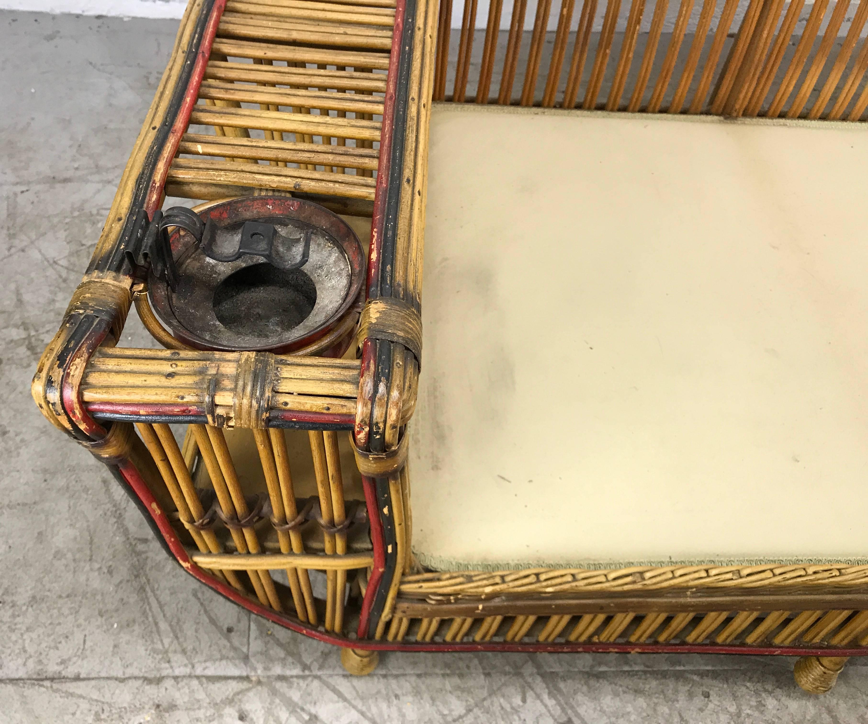 American Art Deco Split Reed / Stick Wicker Three-Seat Sofa by Niagara Reedcraft Inc