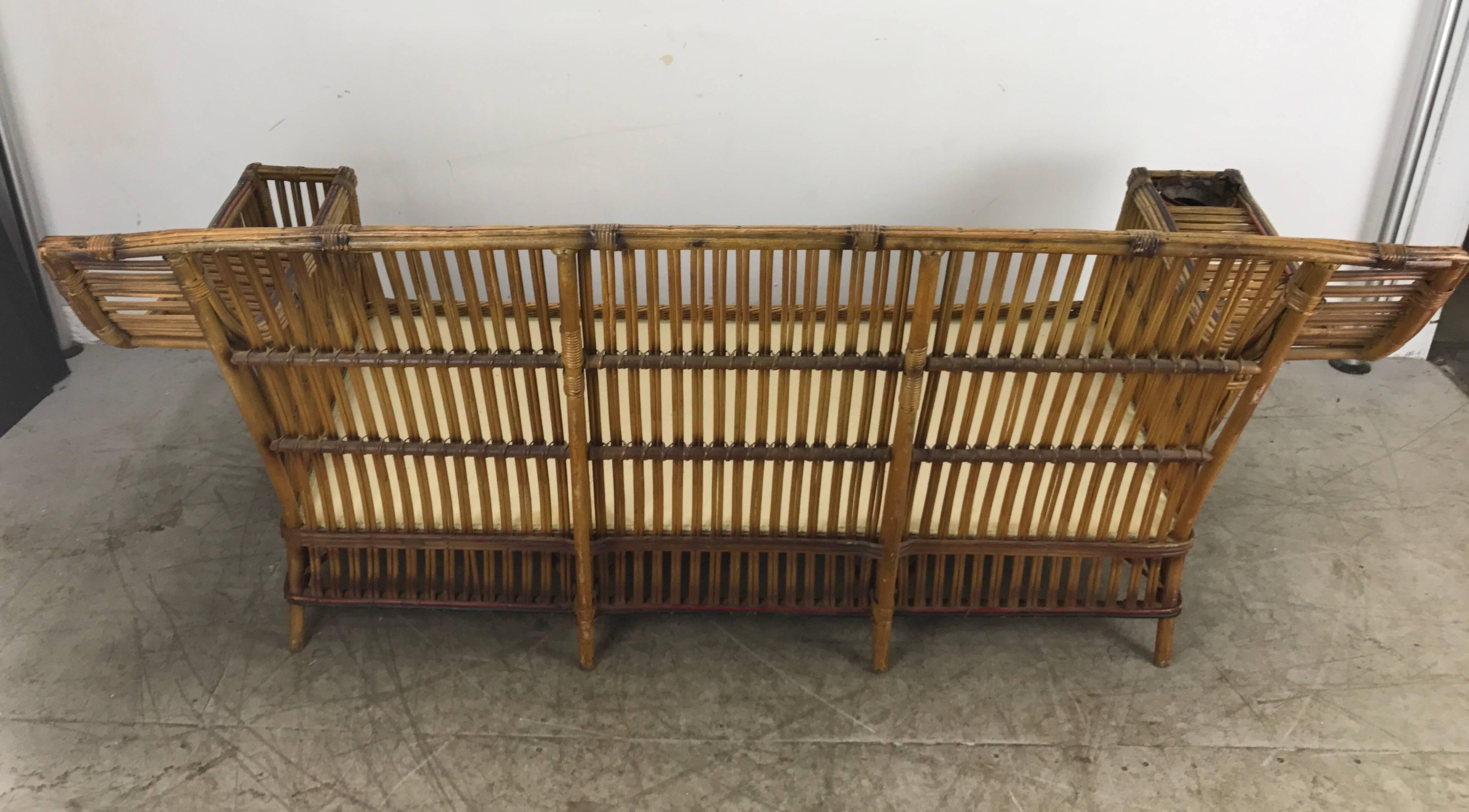 Mid-20th Century Art Deco Split Reed / Stick Wicker Three-Seat Sofa by Niagara Reedcraft Inc