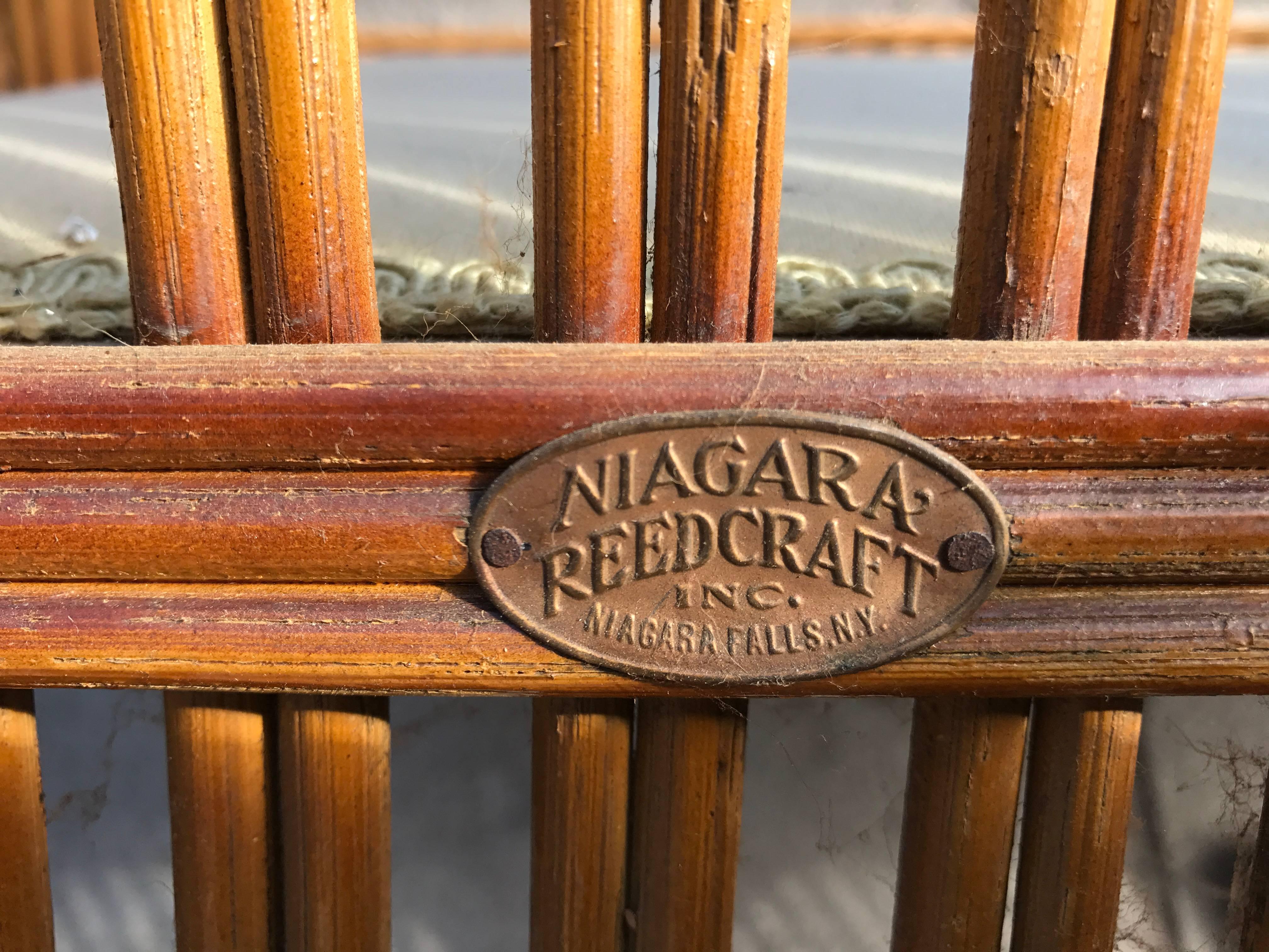 Art Deco Split Reed / Stick Wicker Three-Seat Sofa by Niagara Reedcraft Inc 2