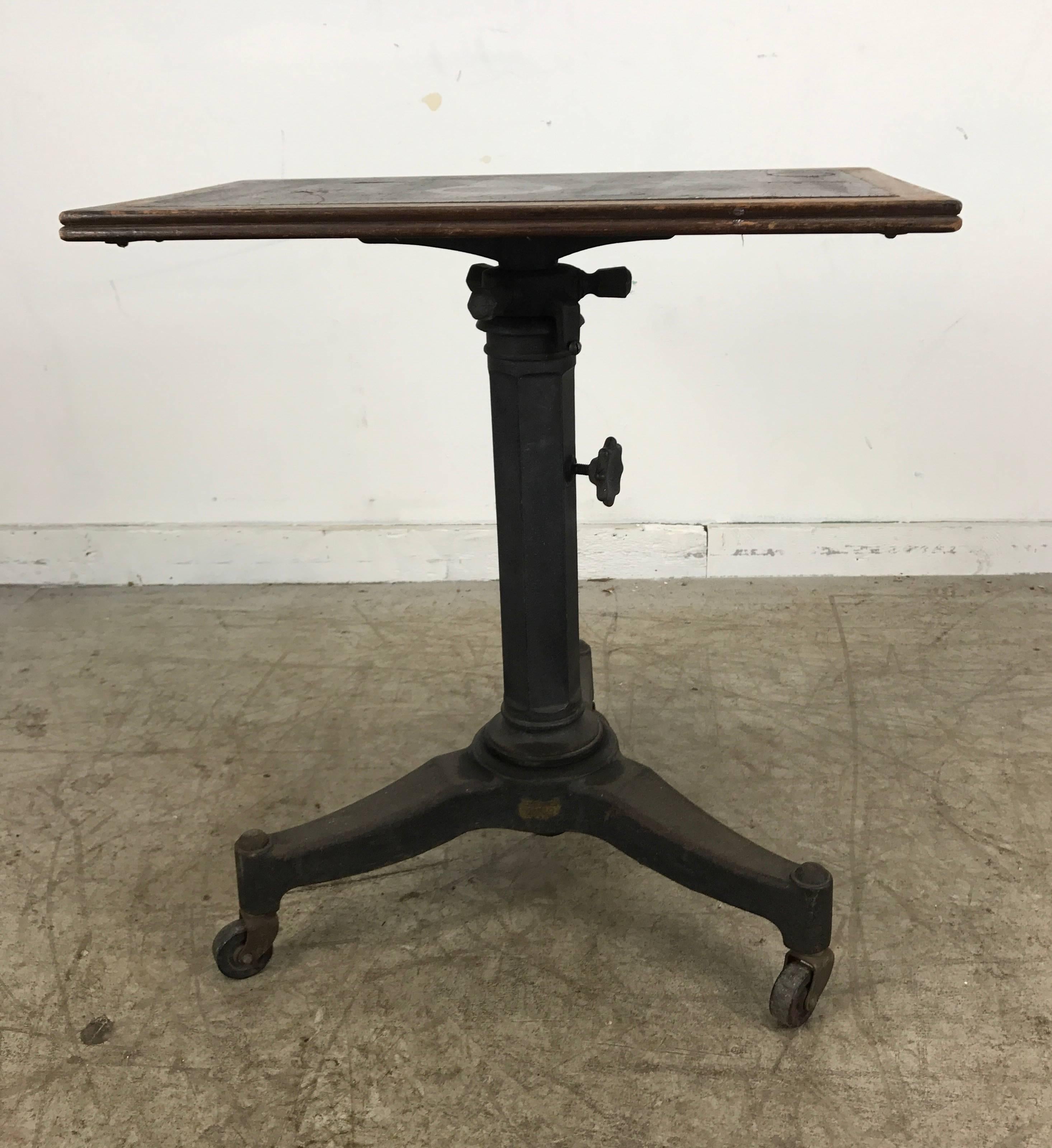 Industrial Telescopic Cast Iron and Wood Table/Stand, Karl Manufacturing Co.