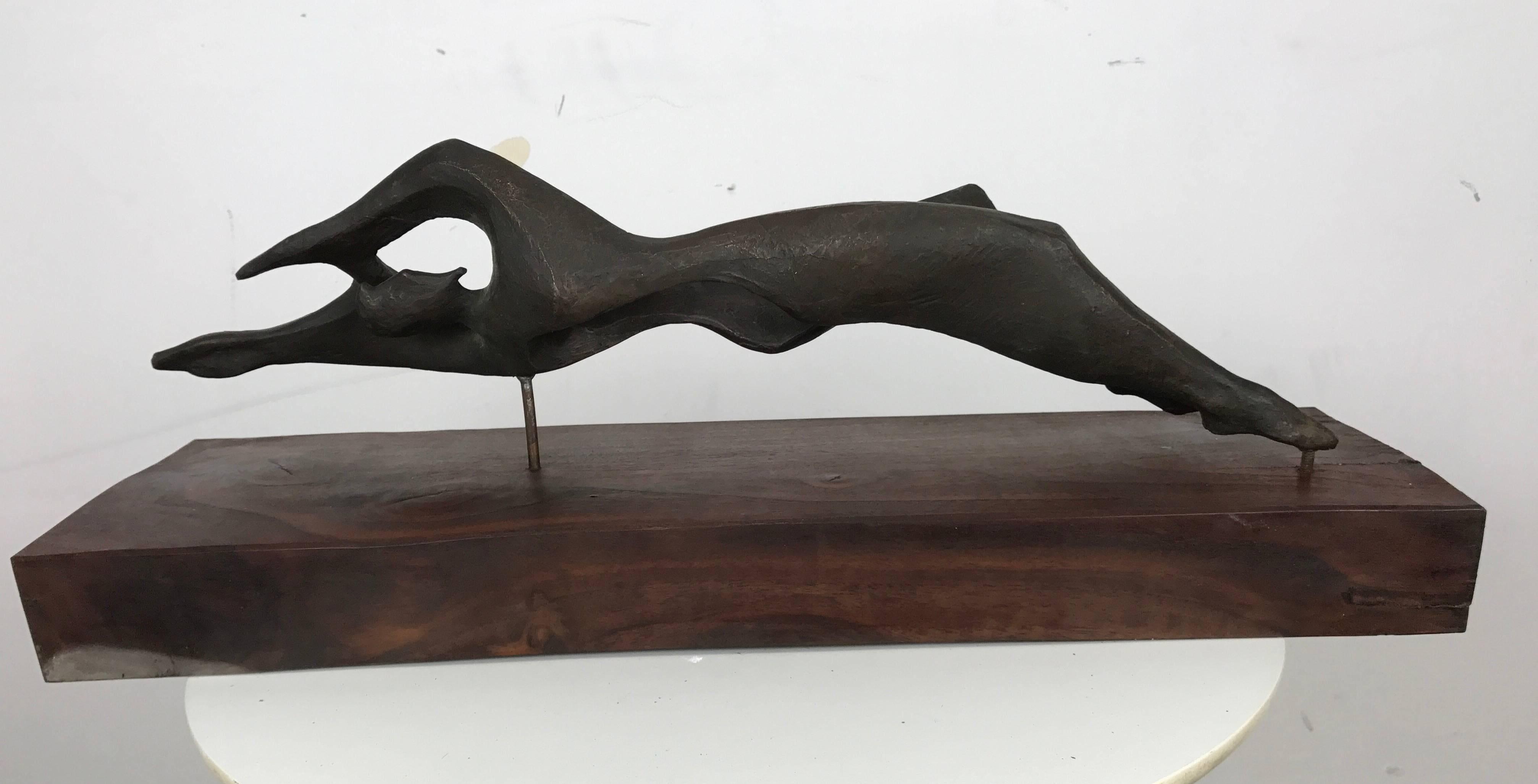 Cast Modernist Bronze-Mounted Abstract Reclining Nude