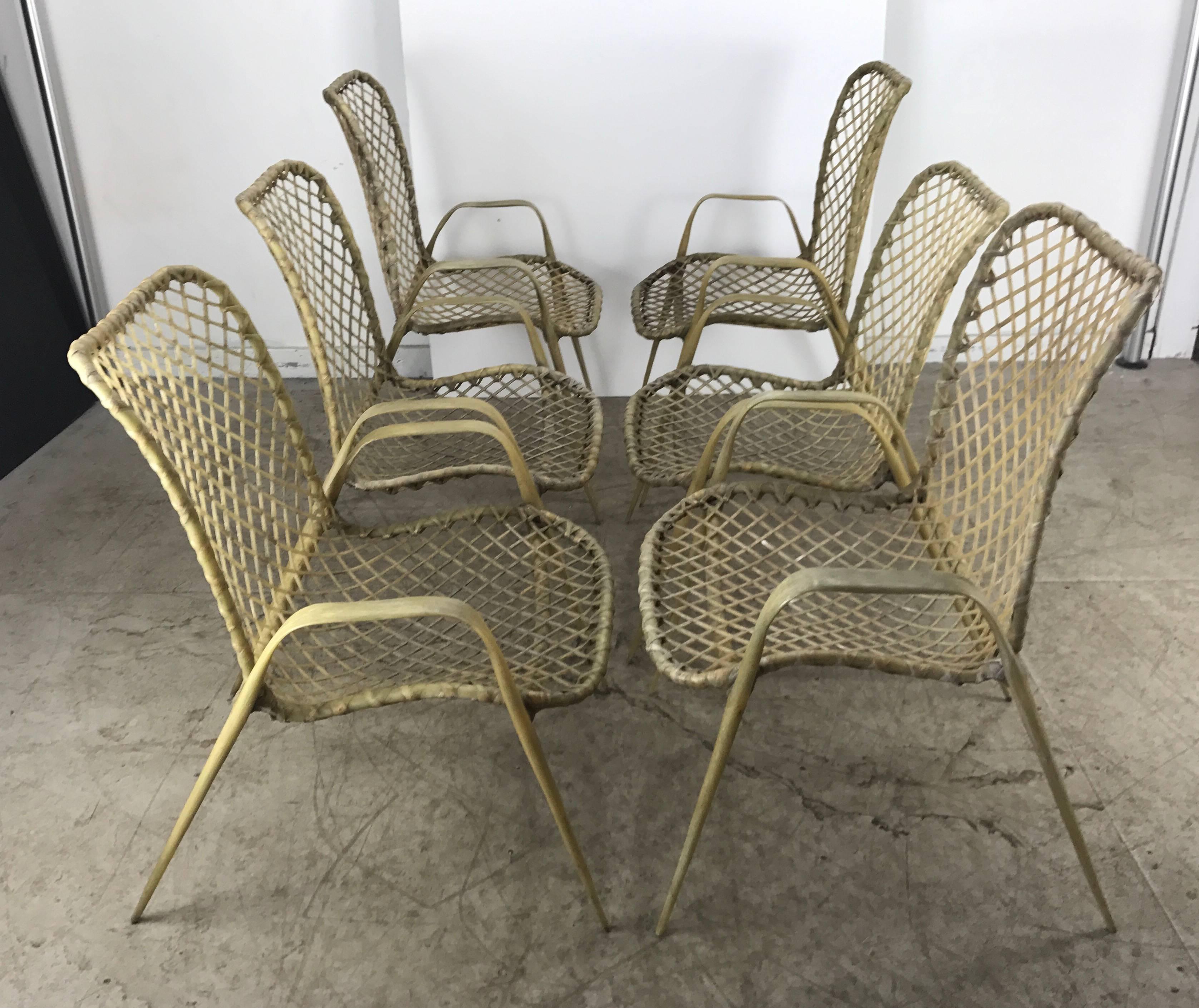 Sechser-Set String Chairs aus Harz, Modernist Indoor / Outdoor von Troy Sunshade (Moderne der Mitte des Jahrhunderts) im Angebot