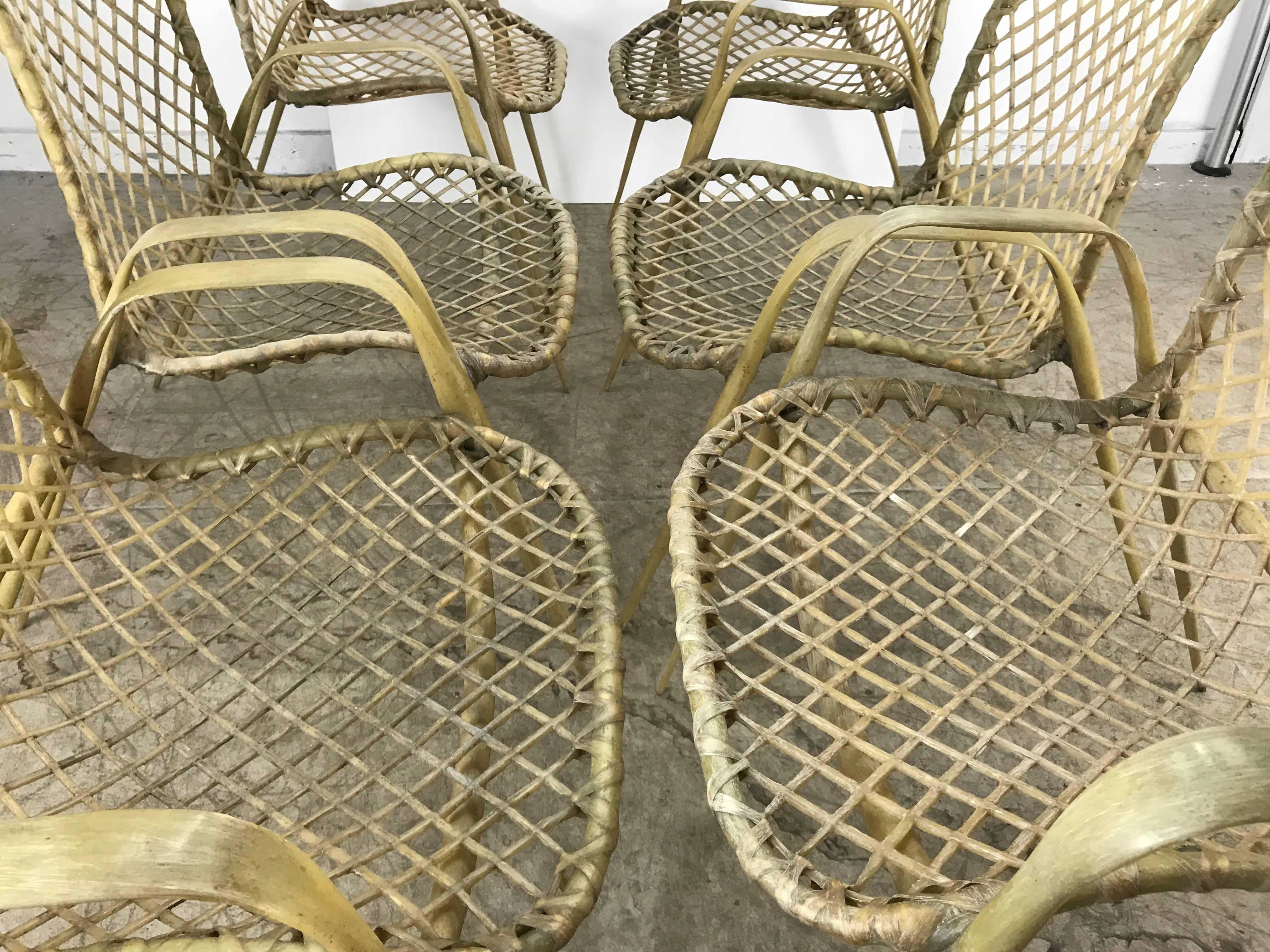 Sechser-Set String Chairs aus Harz, Modernist Indoor / Outdoor von Troy Sunshade im Zustand „Gut“ im Angebot in Buffalo, NY