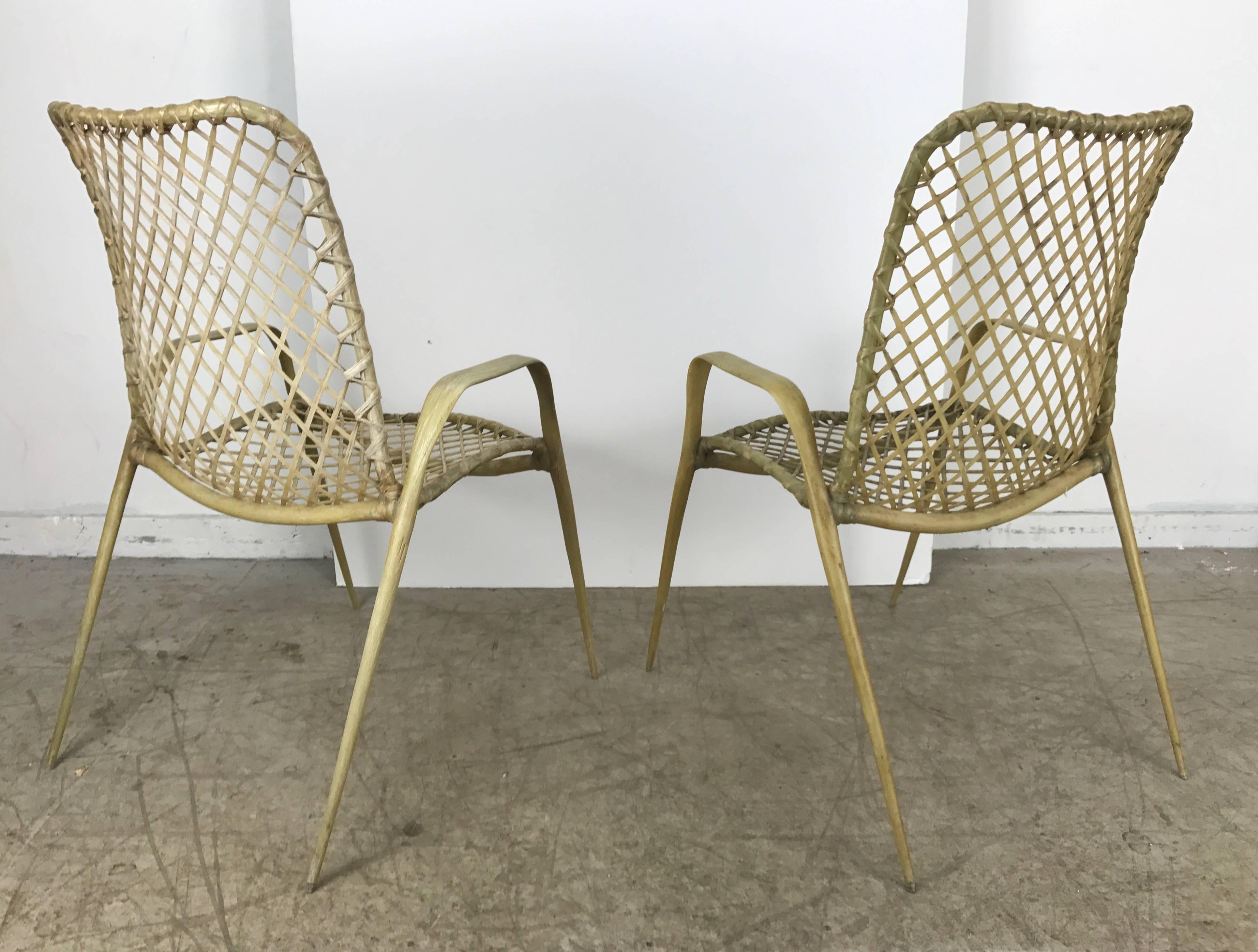 Mid-Century Modern Set of Six Resin String Chairs, Modernist Indoor / Outdoor by Troy Sunshade For Sale