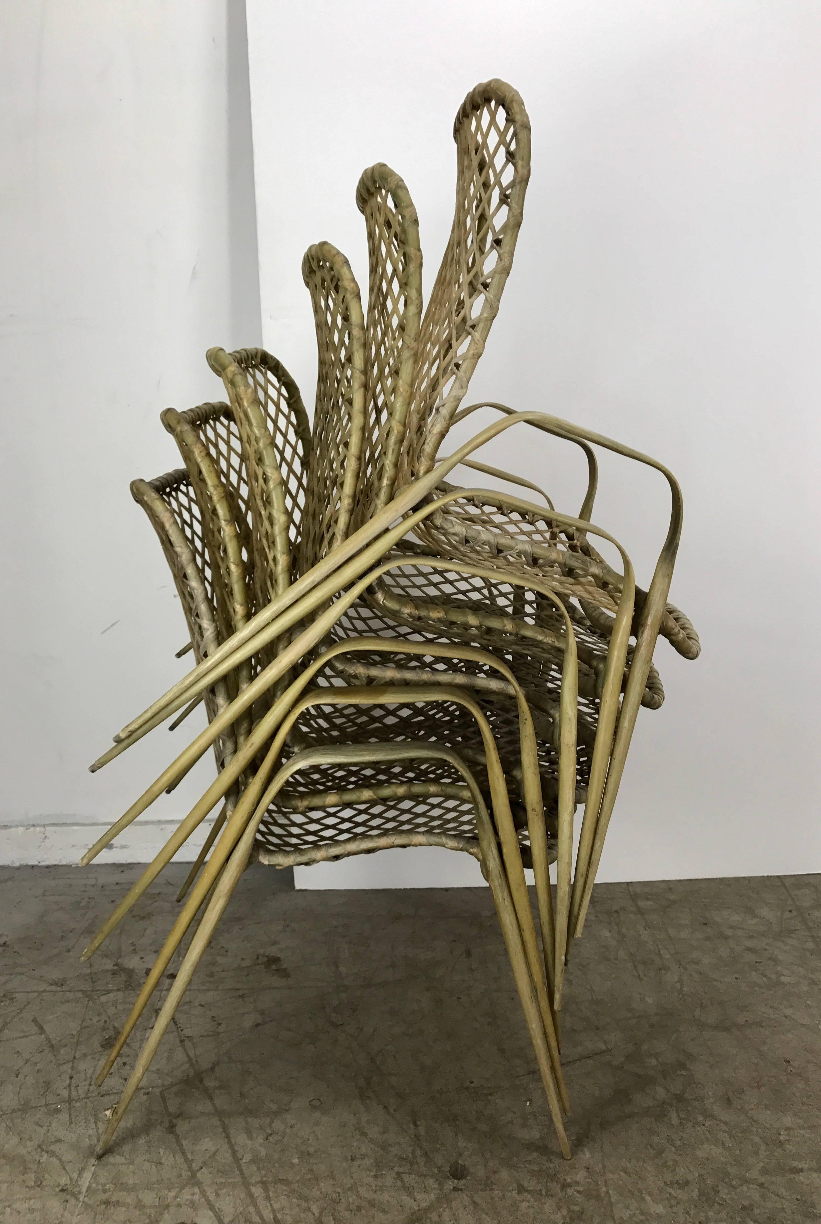 Set of Six Resin String Chairs, Modernist Indoor / Outdoor by Troy Sunshade In Good Condition For Sale In Buffalo, NY