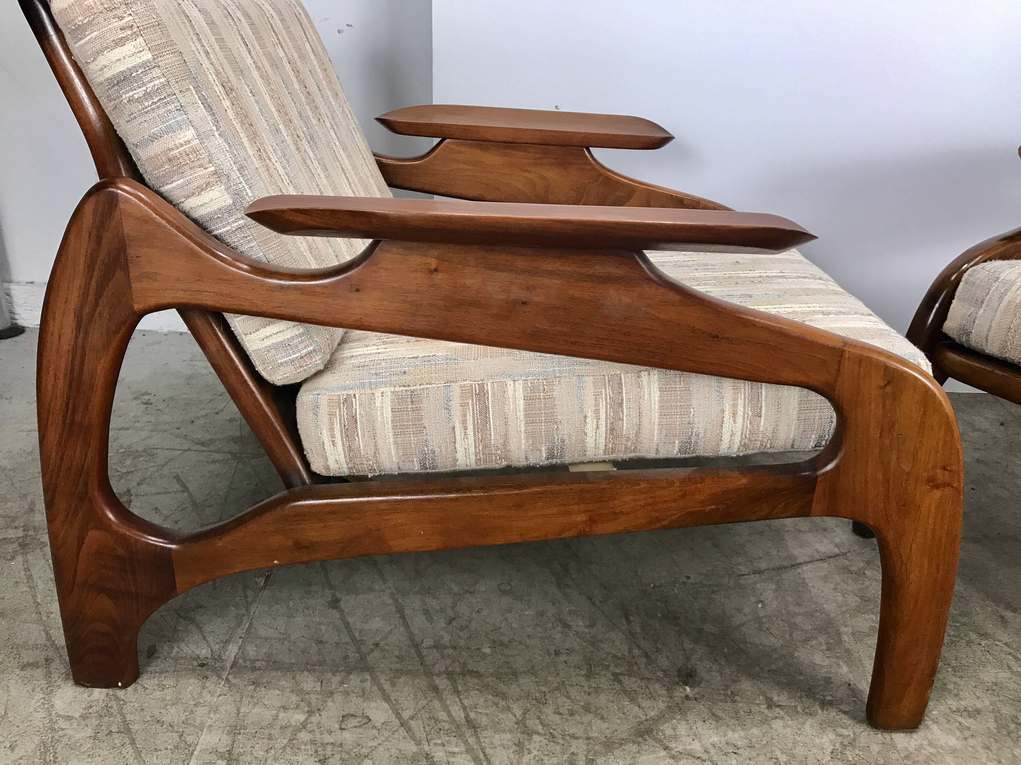 Oiled Pair of Model 1209C Walnut Lounge Chairs by Adrian Pearsall /Craft Associates