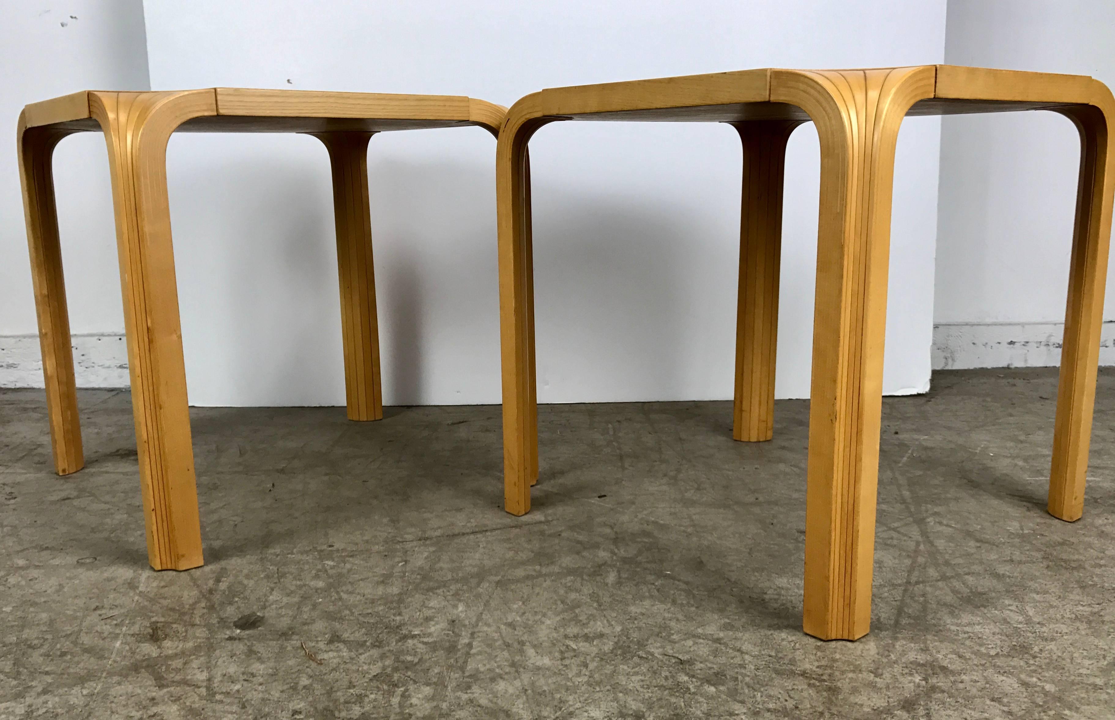 Mid-Century Modern Pair of Vintage Fan Leg Stools or Tables by Alvar Aalto for Artek