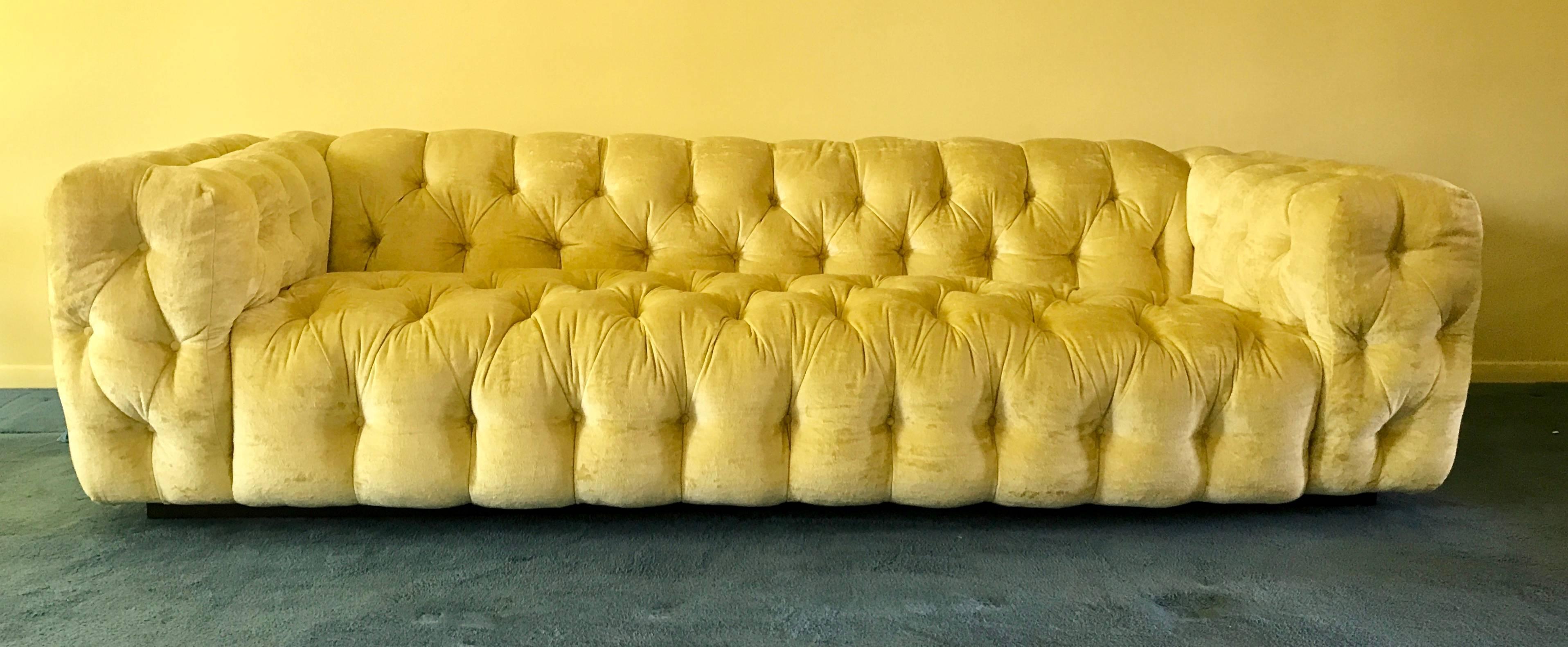 Mid-Century Modern Stunning Velvet Button Tufted Sofa Designed by Milo Baughman for Thayer Coggin