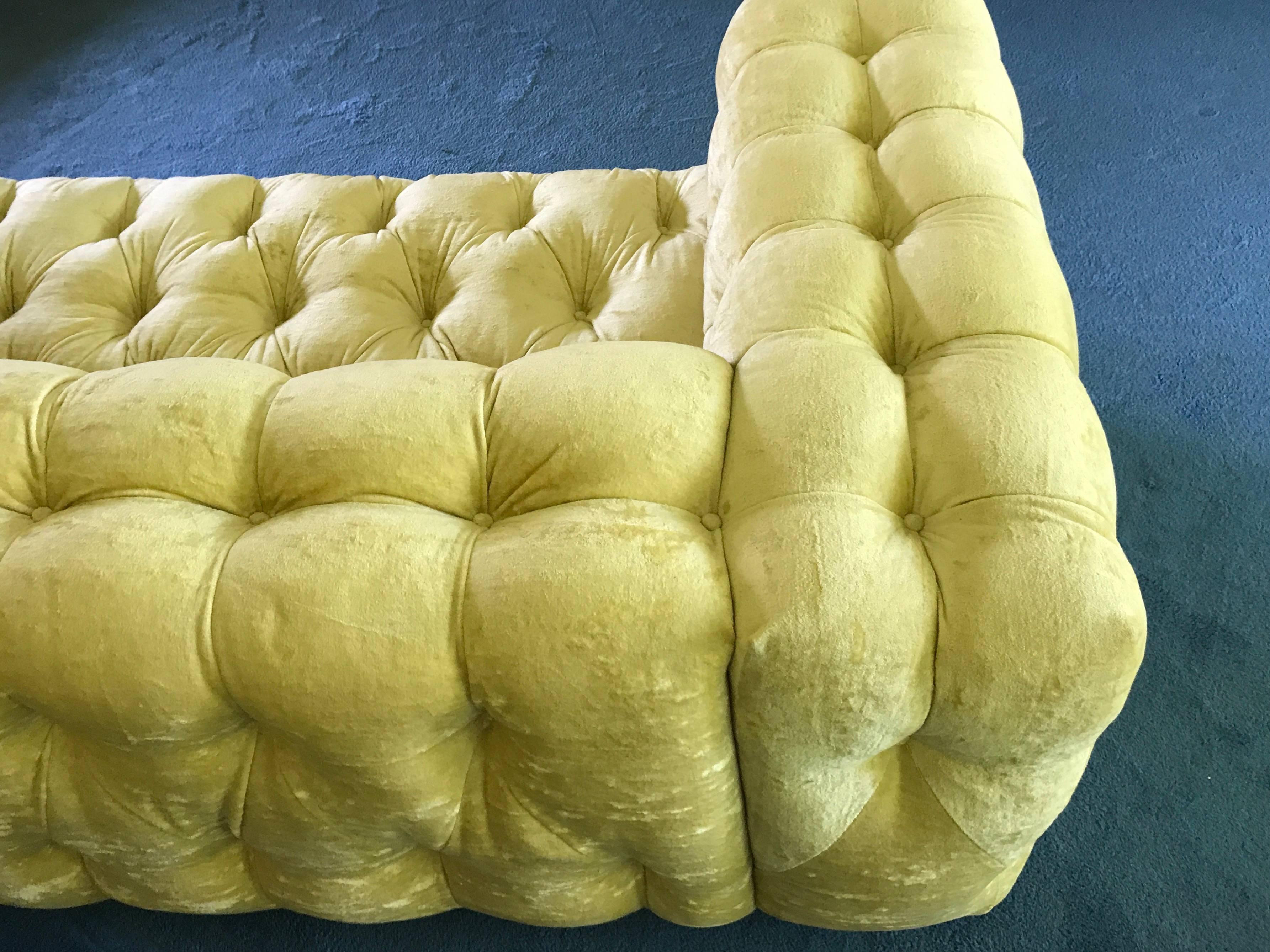Late 20th Century Stunning Velvet Button Tufted Sofa Designed by Milo Baughman for Thayer Coggin