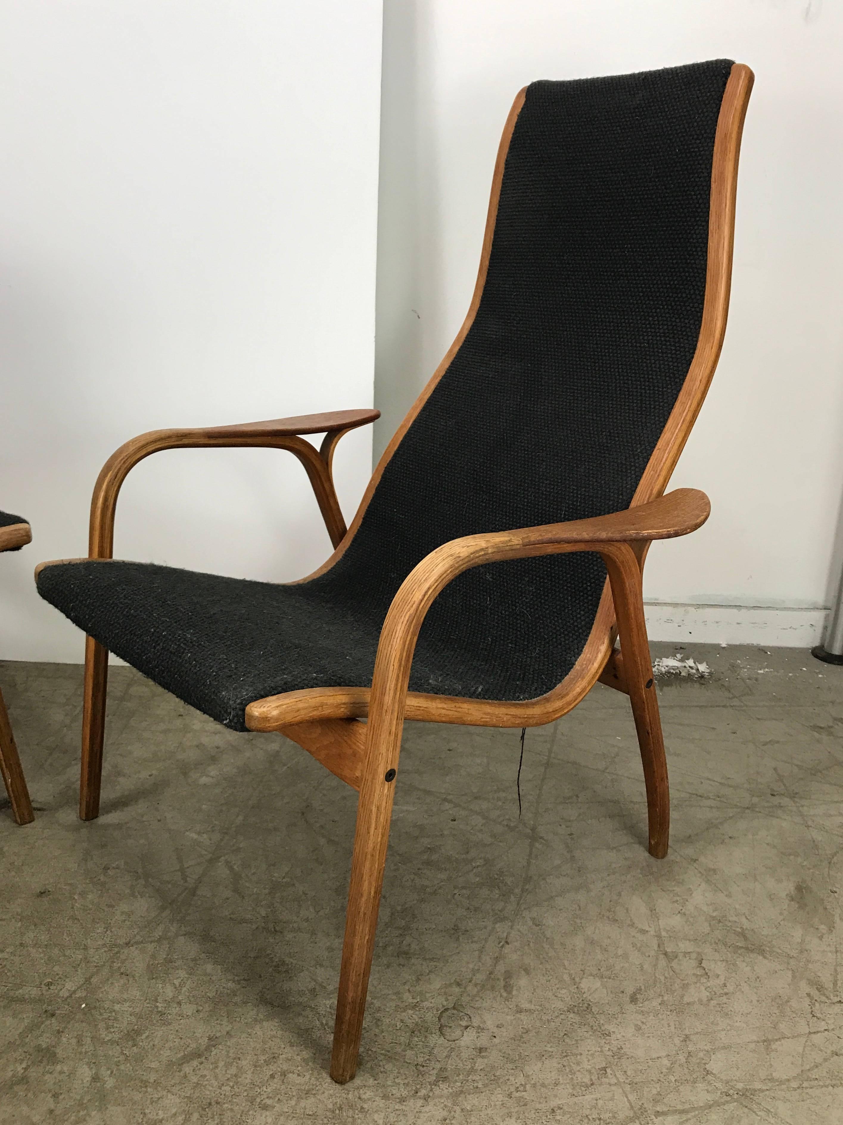 Scandinavian Modern Classic Modern Lounge Chairs and Ottoman by Yngve Ekstrom, Swedese