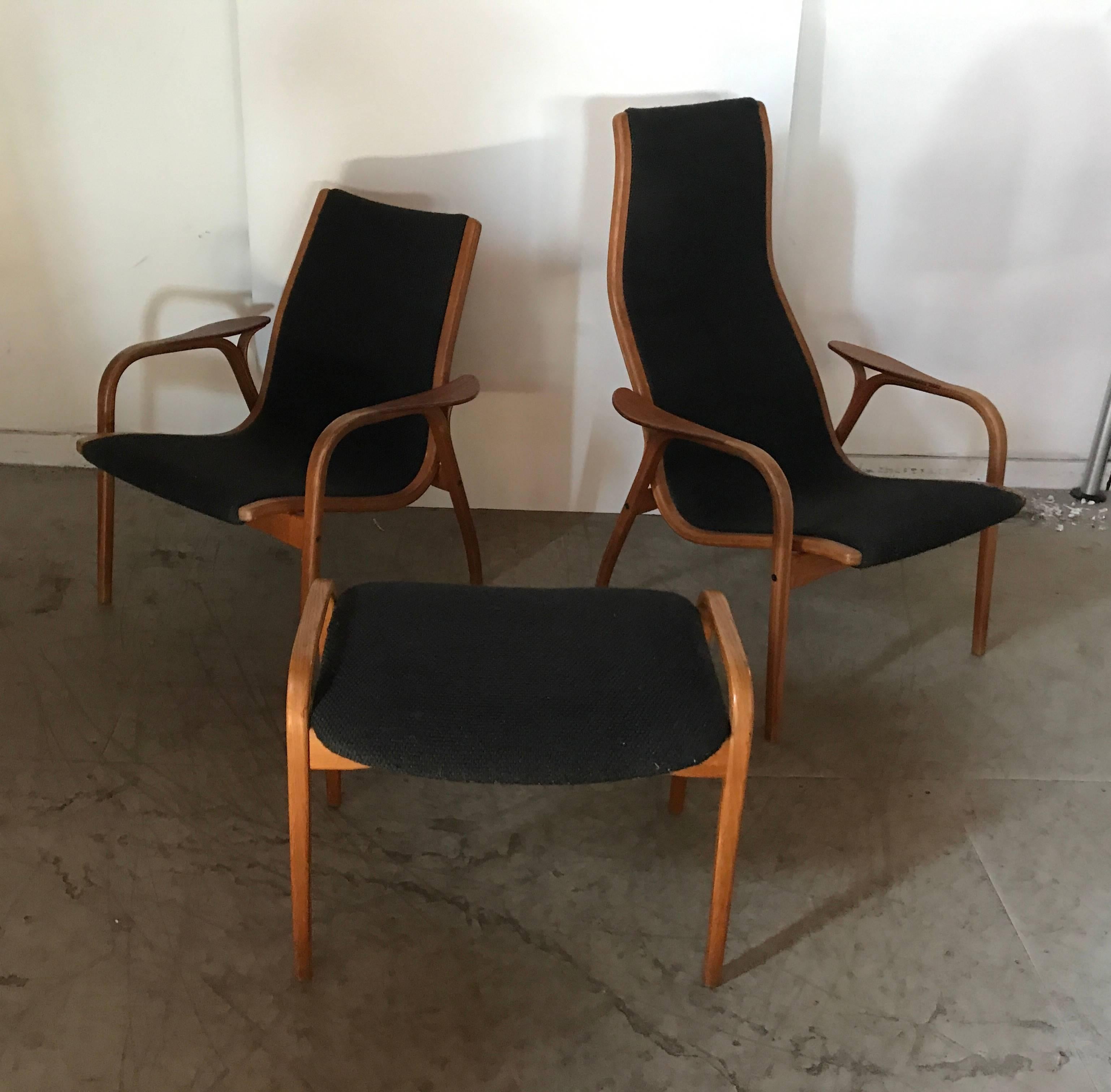 Classic Modern Lounge Chairs and Ottoman by Yngve Ekstrom, Swedese 2