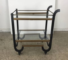 Stunning Art Deco Brass and Black Lacquer Bar or Tea Cart, Donald Deskey