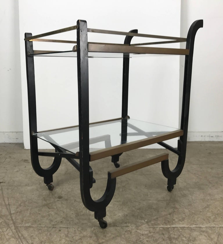Stunning Art Deco Brass and Black Lacquer Bar or Tea Cart, Donald