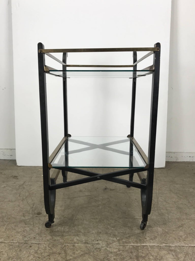 Stunning Art Deco Brass and Black Lacquer Bar or Tea Cart, Donald