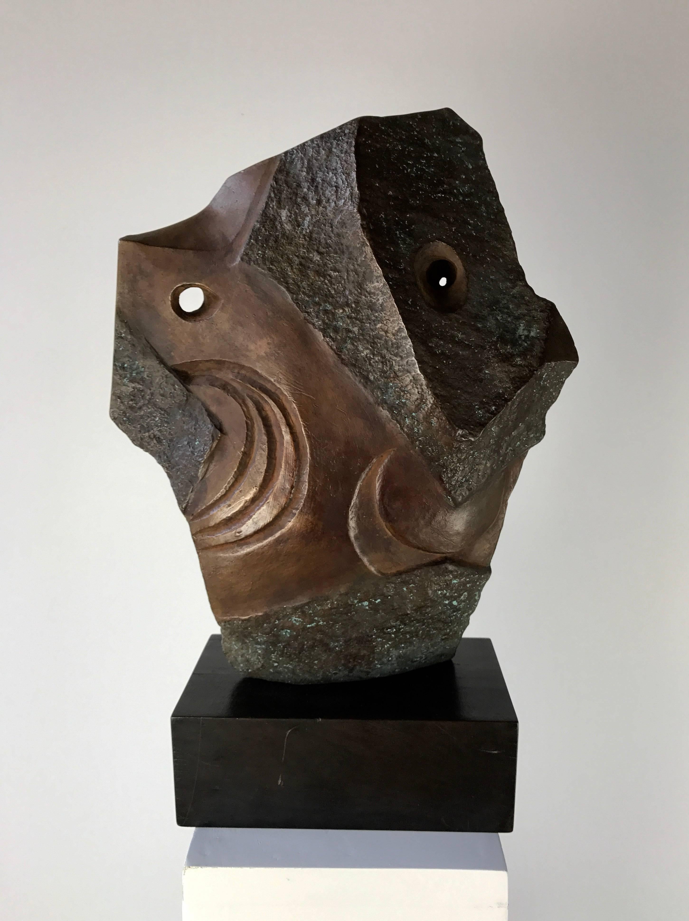 Mid-Century Modern Modernist Bronze Angular Head Sculpture by Christian Roesch