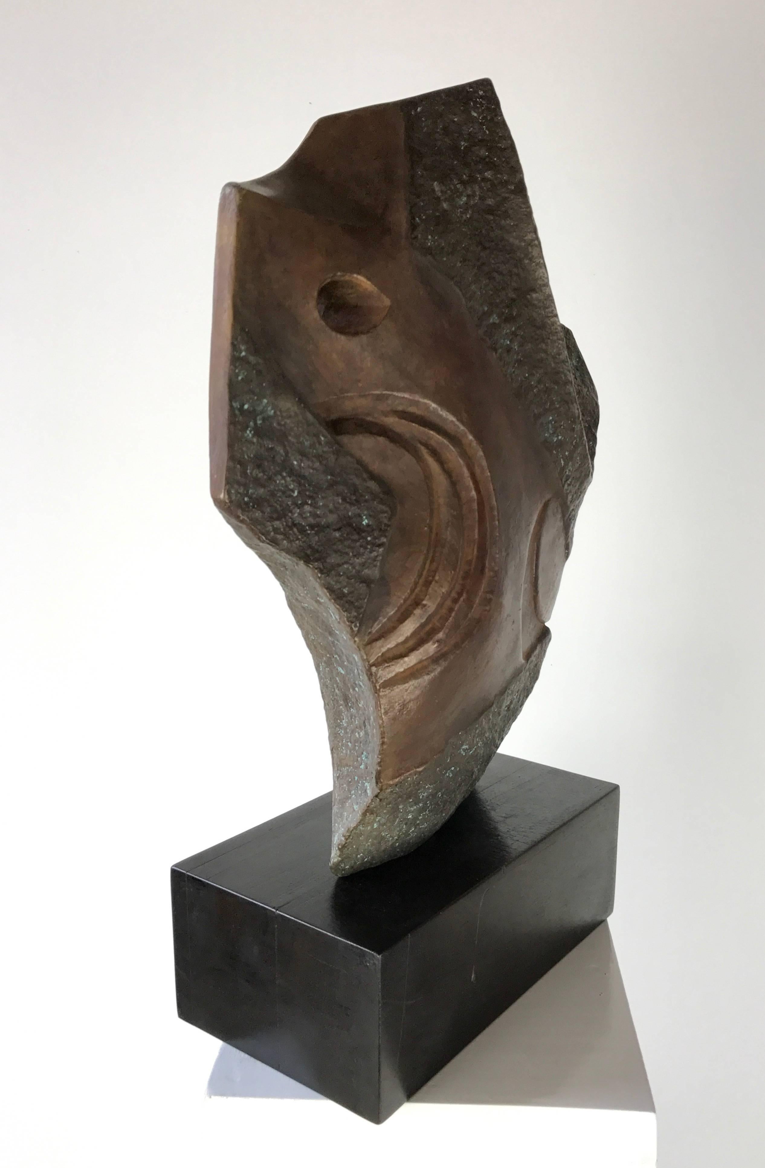 American Modernist Bronze Angular Head Sculpture by Christian Roesch