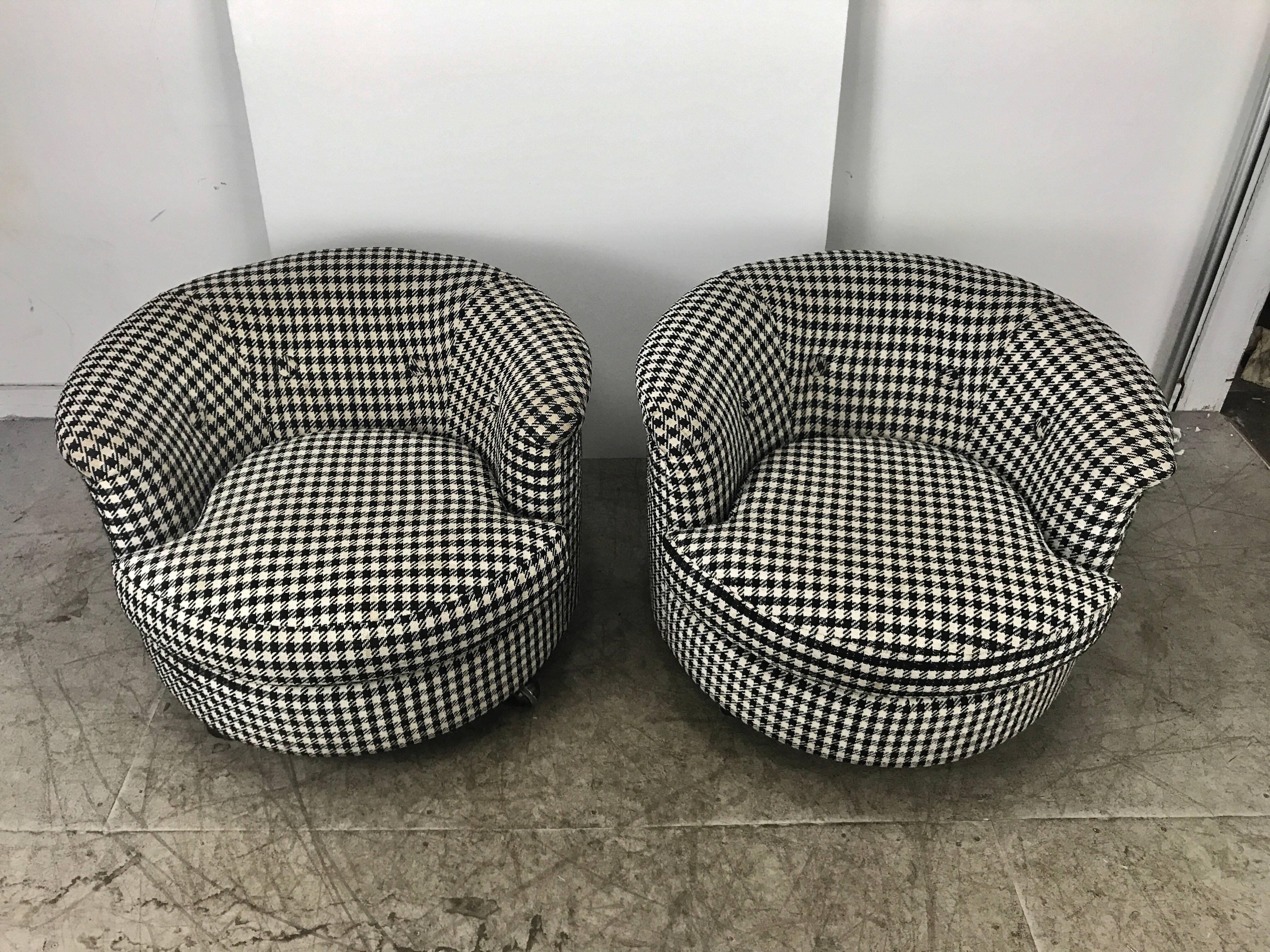 American Pair of Barrel Back /Tub Lounge Chairs on Castors by Milo Baughman