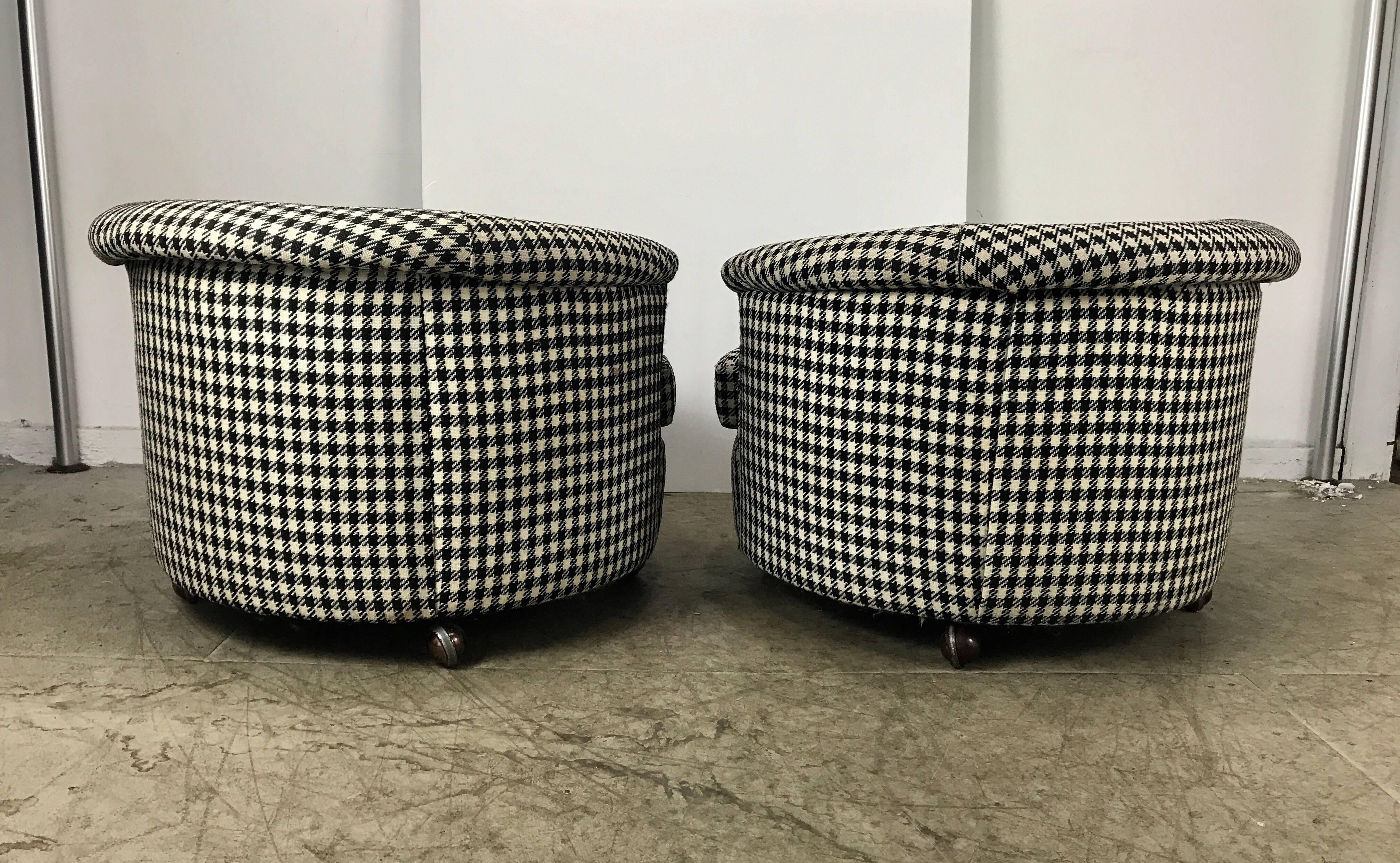 Pair of Barrel Back /Tub Lounge Chairs on Castors by Milo Baughman 1