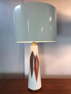 Large Matched Pair of Mid-Century Modern Stone Table Lamps, Harlequin Design