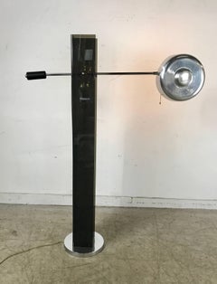 Mid-Century Modern Black Acrylic and Chrome Adjustable Arm Floor Lamp