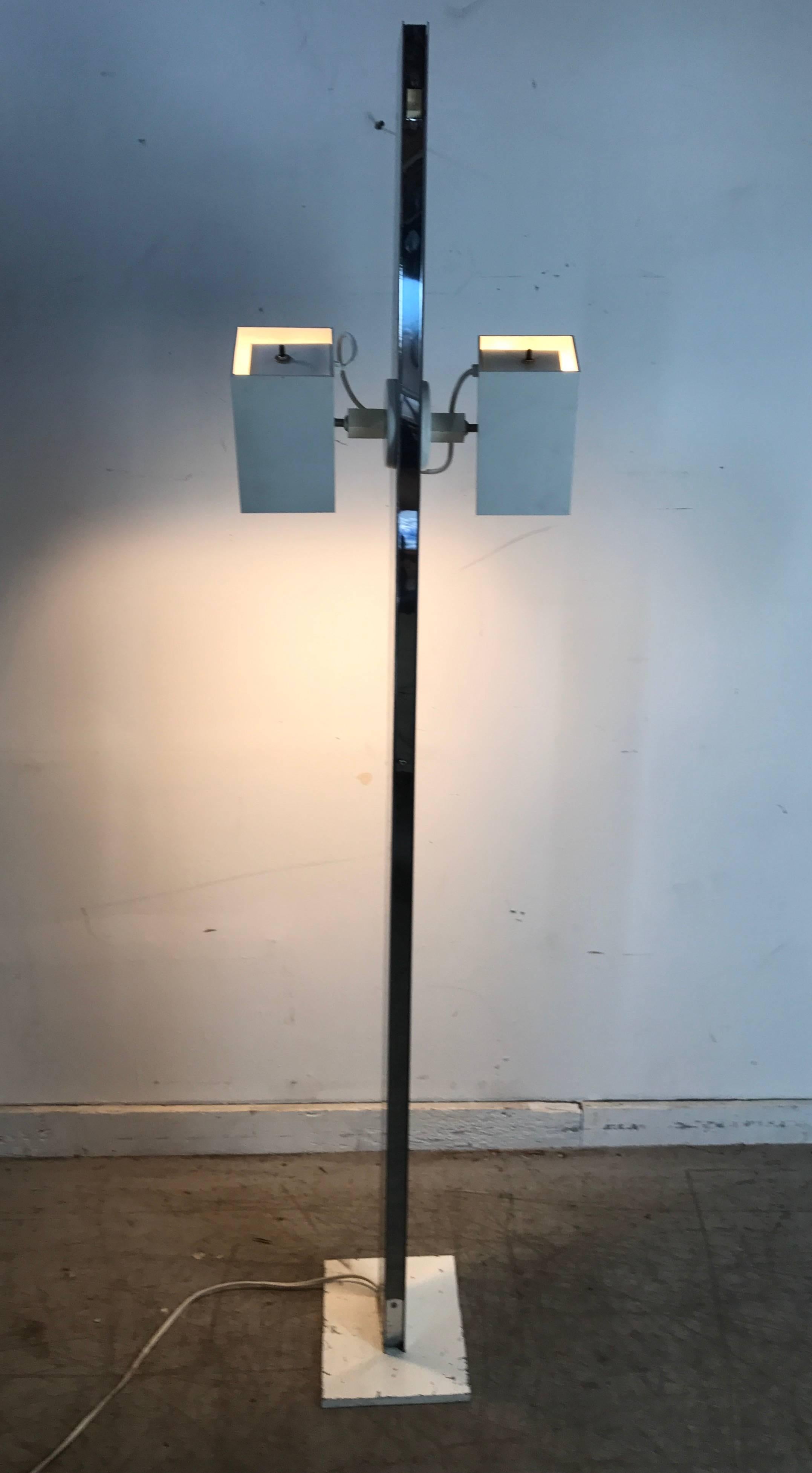 American Modernist Chromed Steel Pillar Adjustable Floor Lamp by George Kovacs, 1960