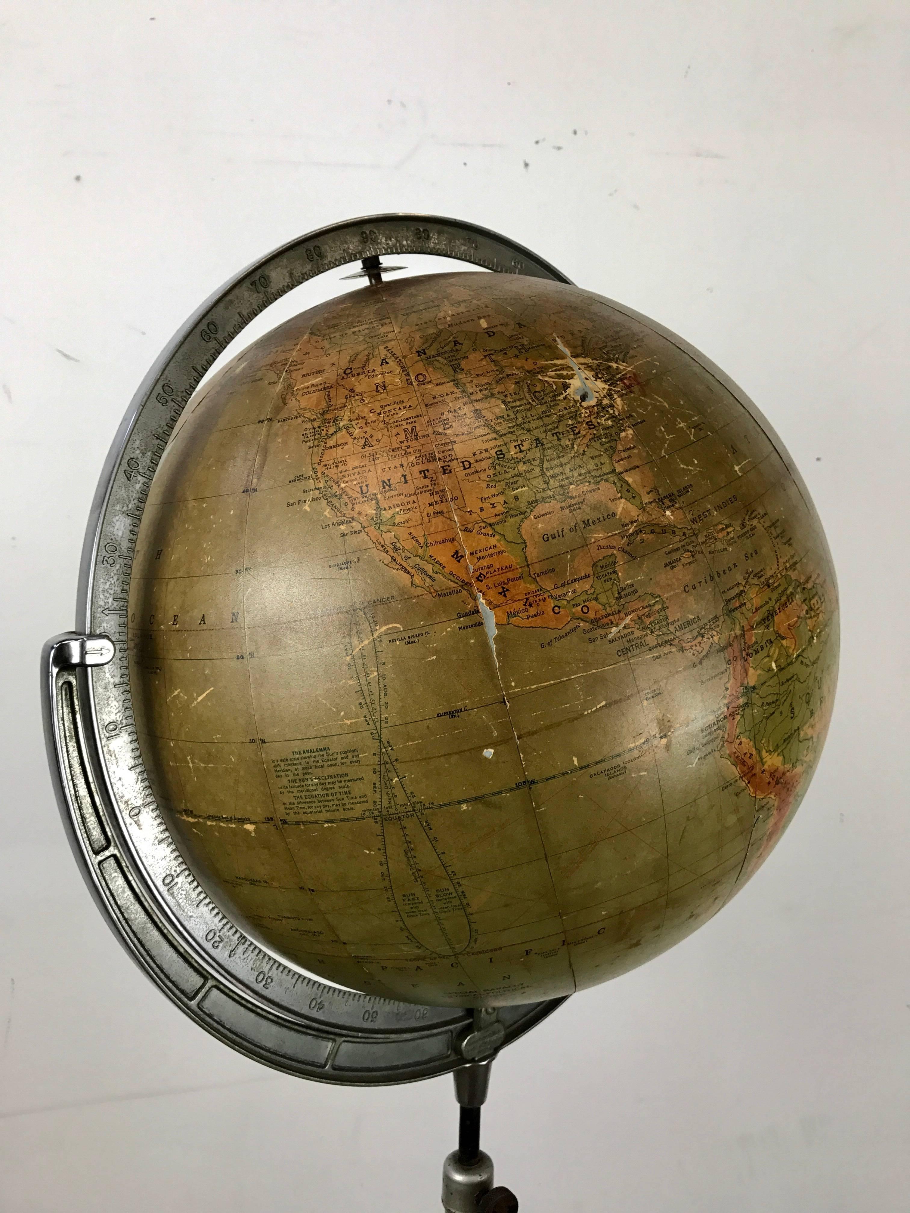 Mid-Century Modern Telescoping Adjustable World Globe by Rand McNally, Chicago For Sale