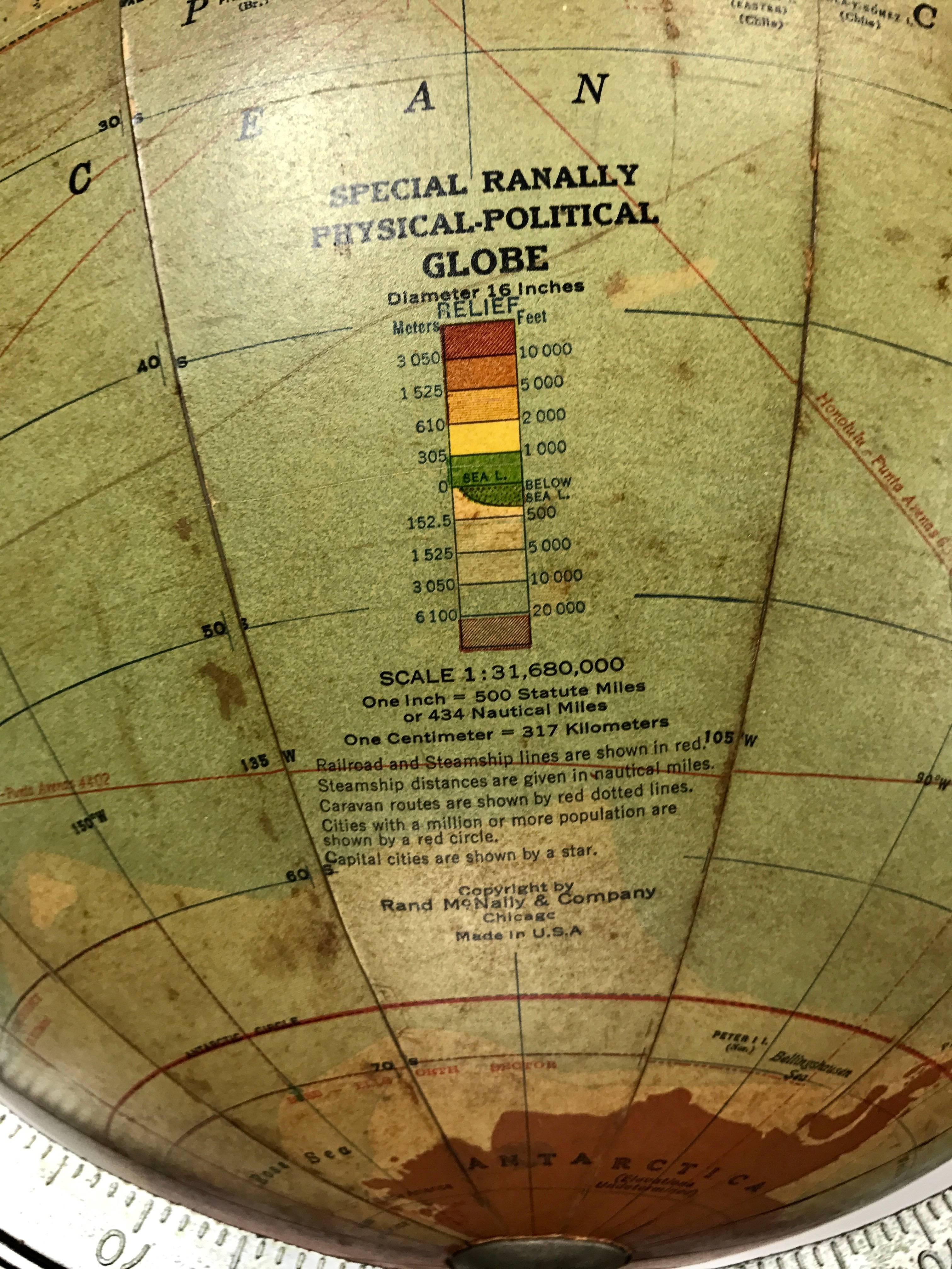 Métal Globe terrestre télescopique réglable World Globe de Rand McNally, Chicago en vente