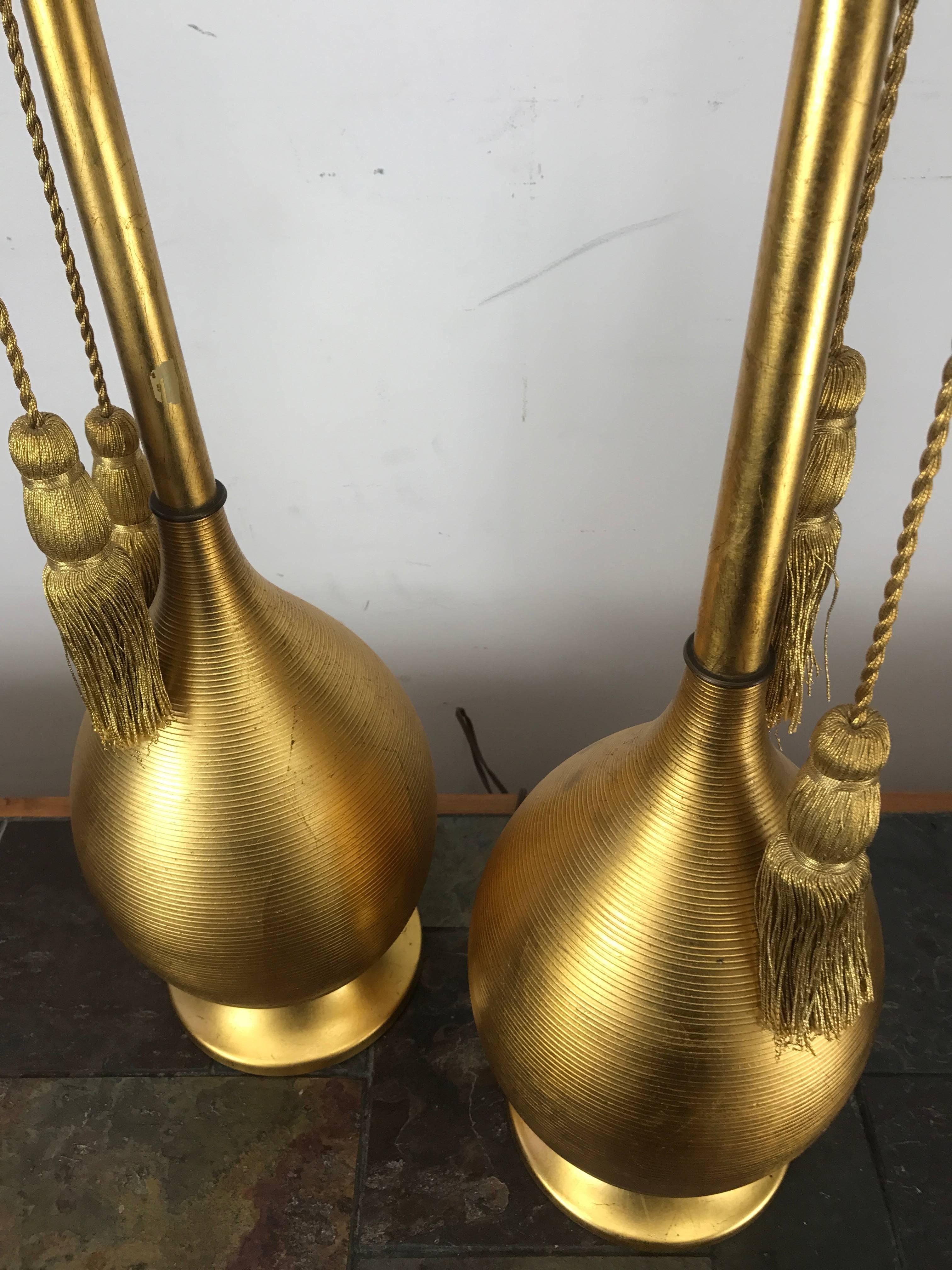 20th Century Stunning Gold Gilded Metal, Modernist Regency Table Lamps, Italy For Sale