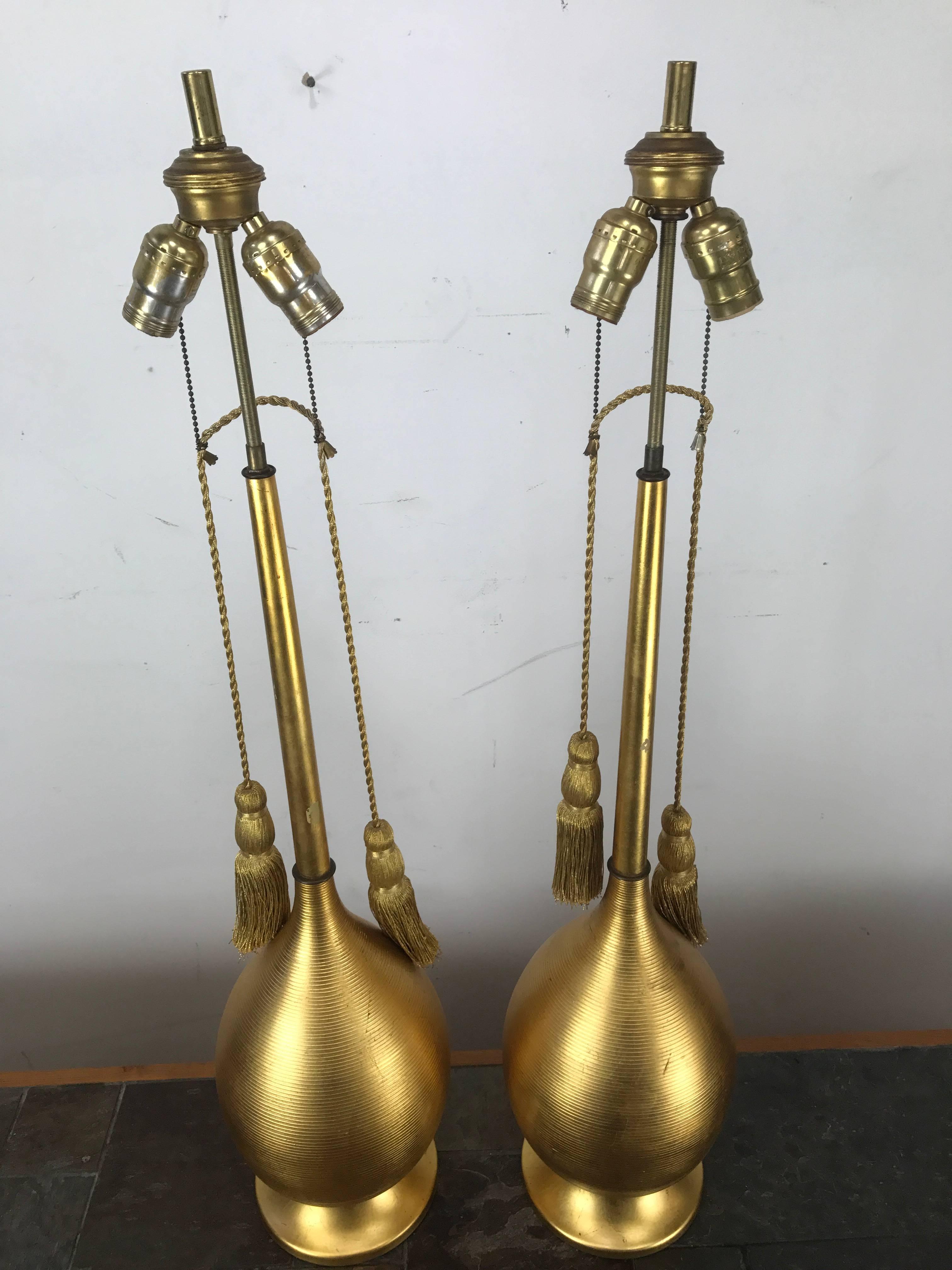 Stunning Gold Gilded Metal, Modernist Regency Table Lamps, Italy For Sale 1