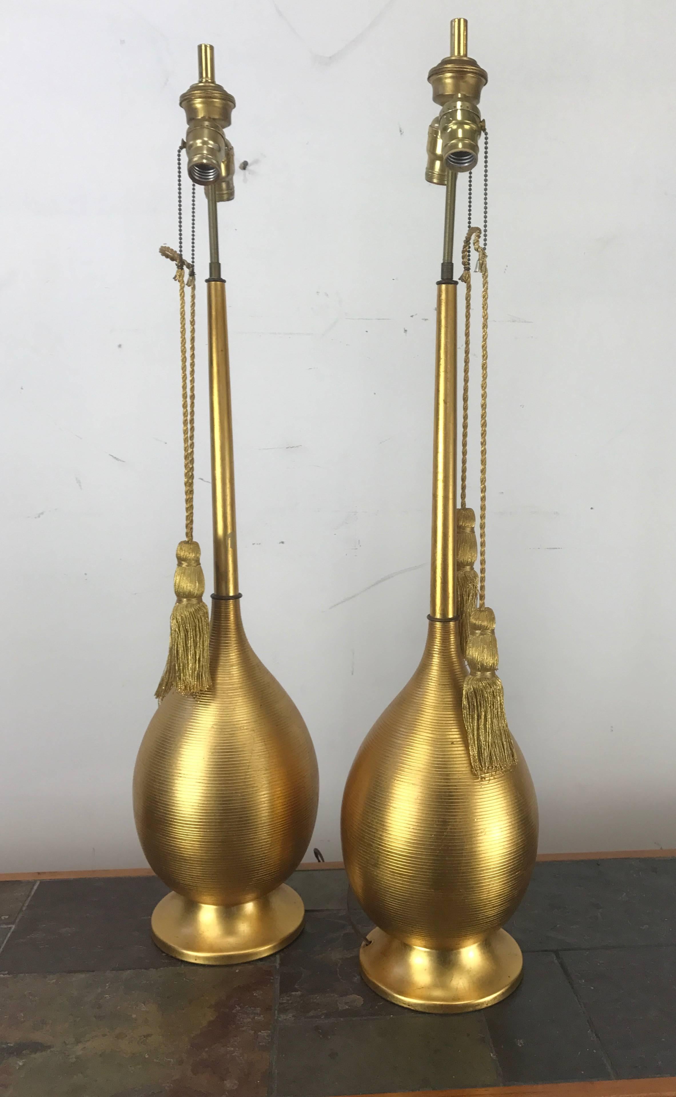Gilt Stunning Gold Gilded Metal, Modernist Regency Table Lamps, Italy For Sale