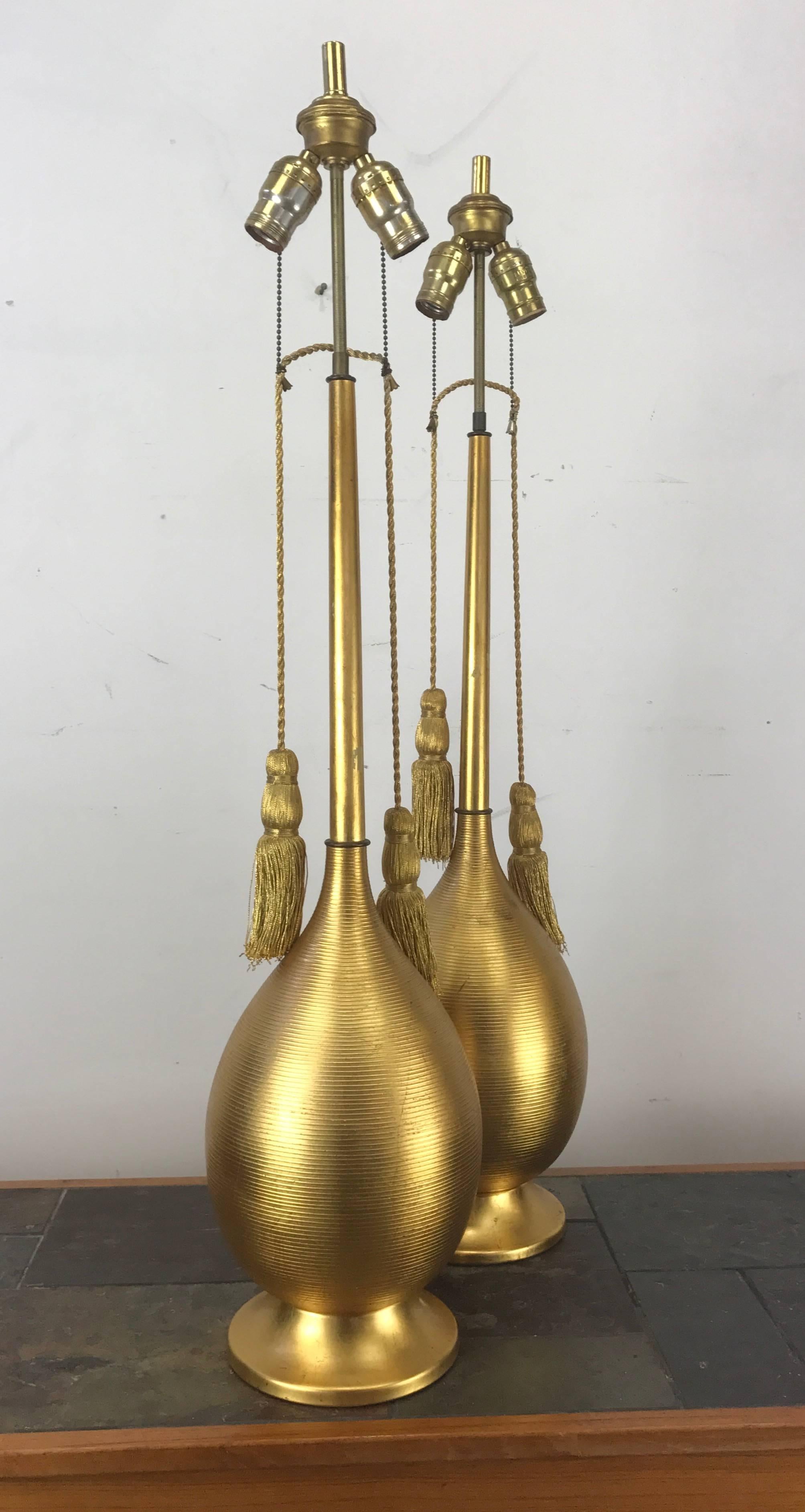 Stunning Gold Gilded Metal, Modernist Regency Table Lamps, Italy In Good Condition For Sale In Buffalo, NY