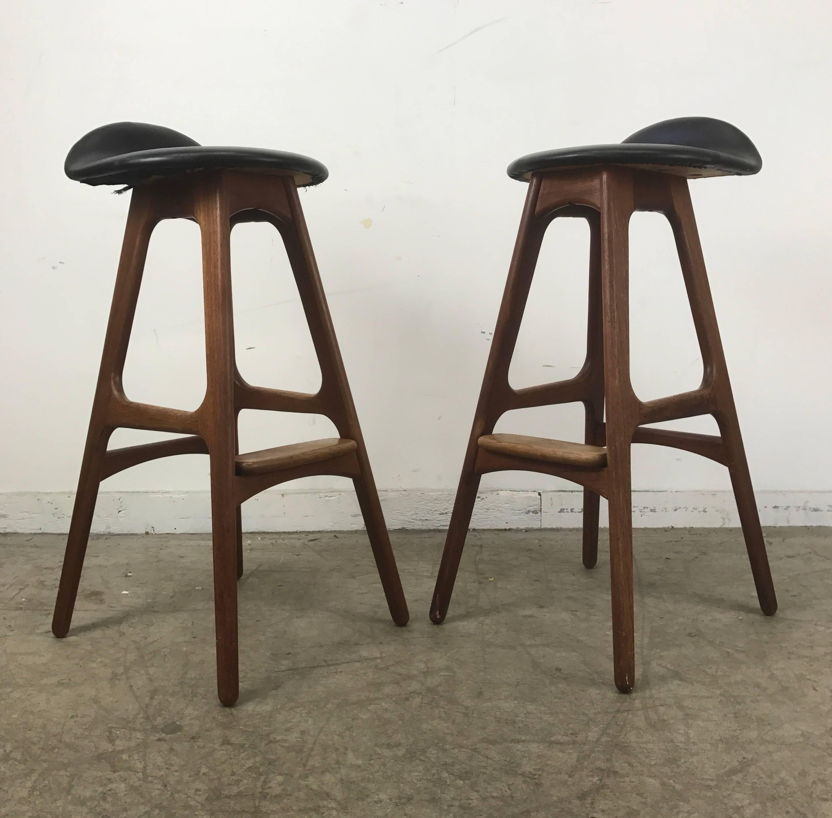 Naugahyde Classic Danish Modern Bar or Counter Stools by Erik Buch