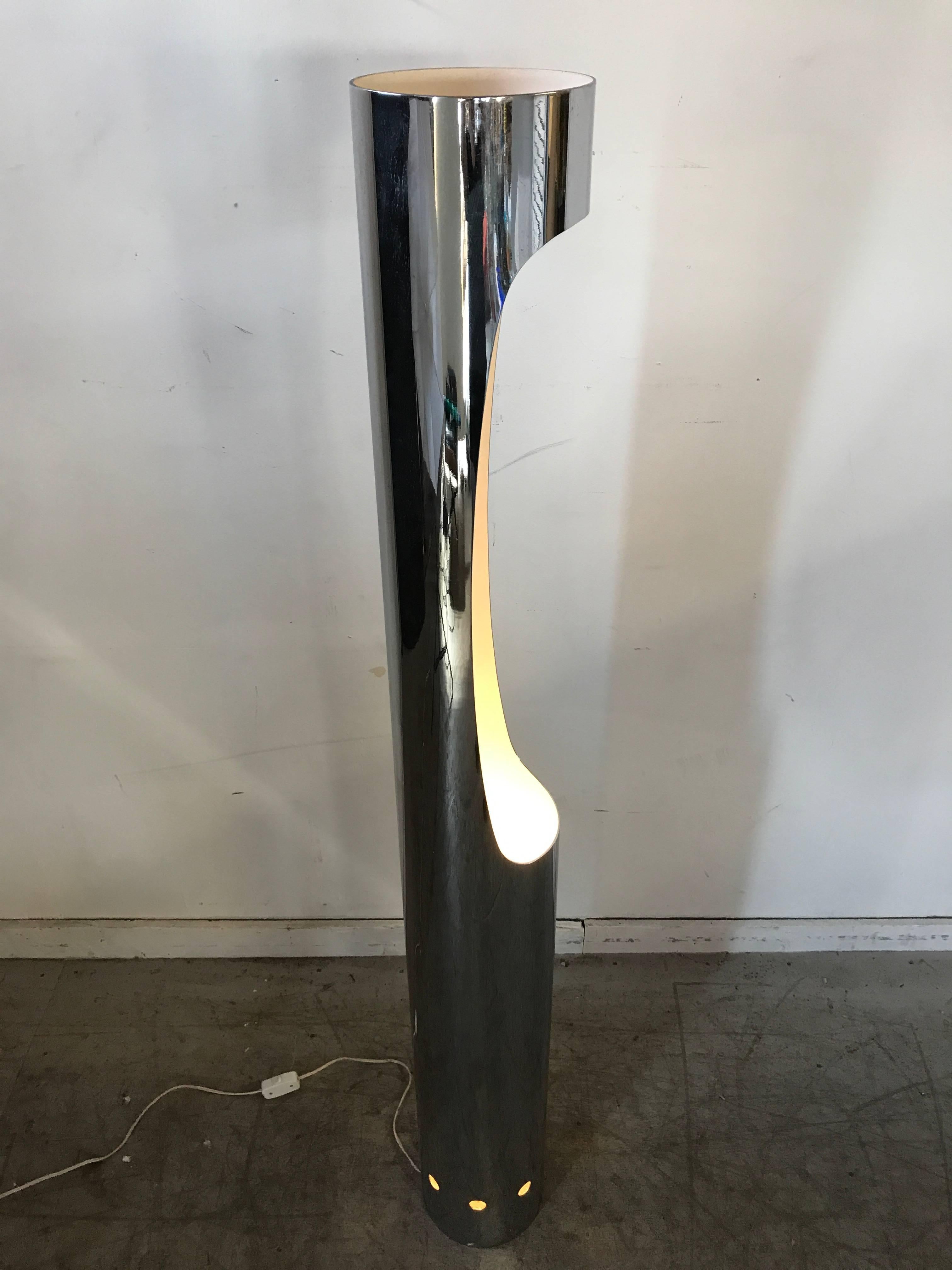 Mid-20th Century 1960s Space Age Modern Chromed Steel Cylinder Floor Lamp