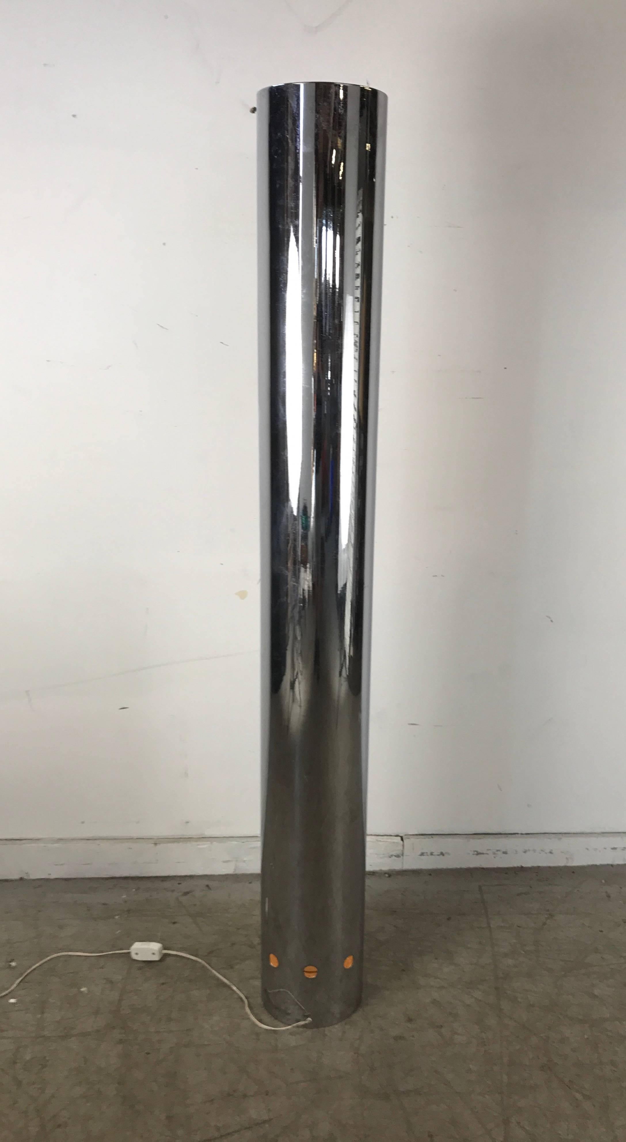 Painted 1960s Space Age Modern Chromed Steel Cylinder Floor Lamp