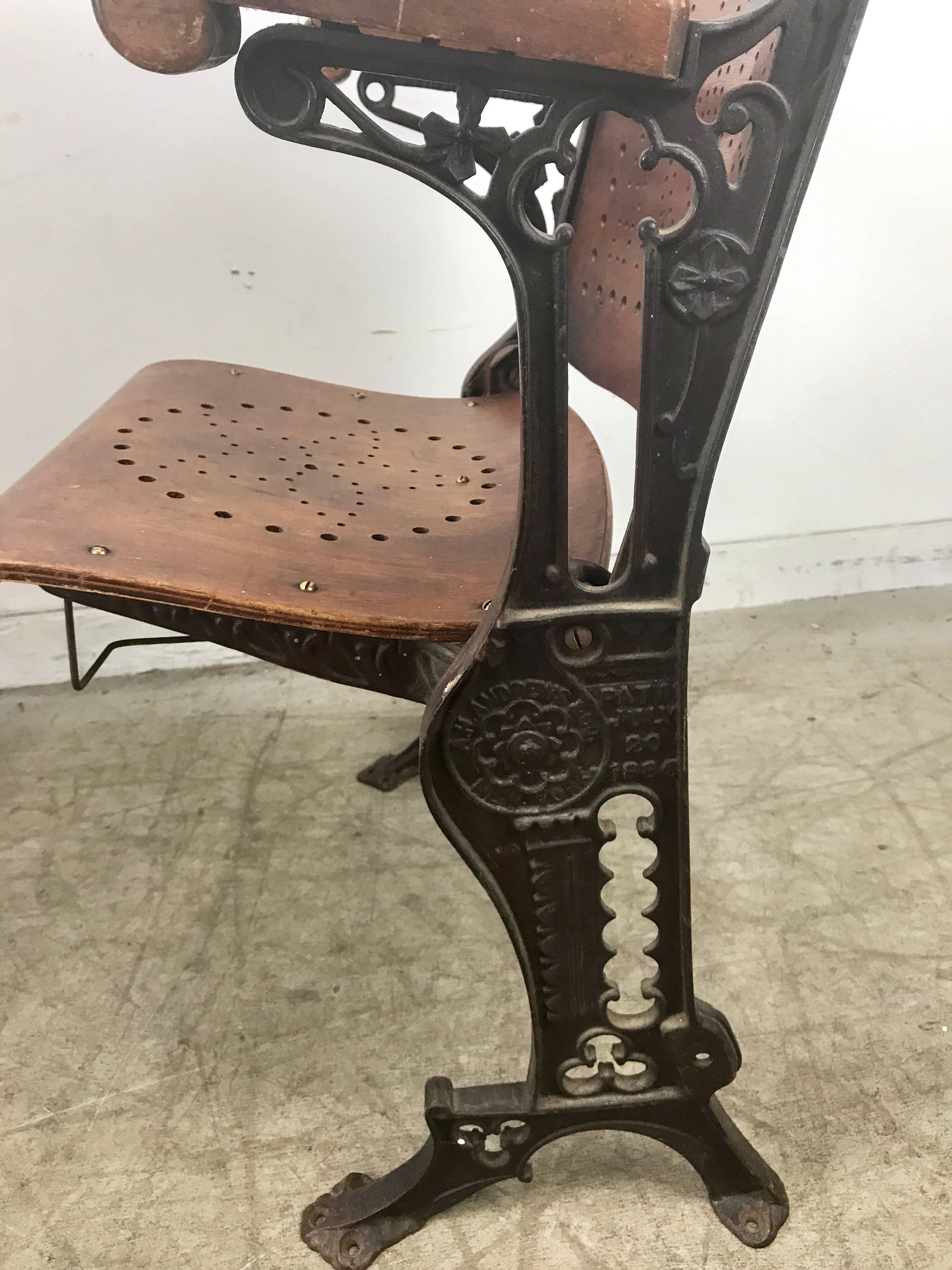 Early Cast Iron and Wood Theater or Opera Chairs A.H. Andrews, circa 1886 In Good Condition In Buffalo, NY