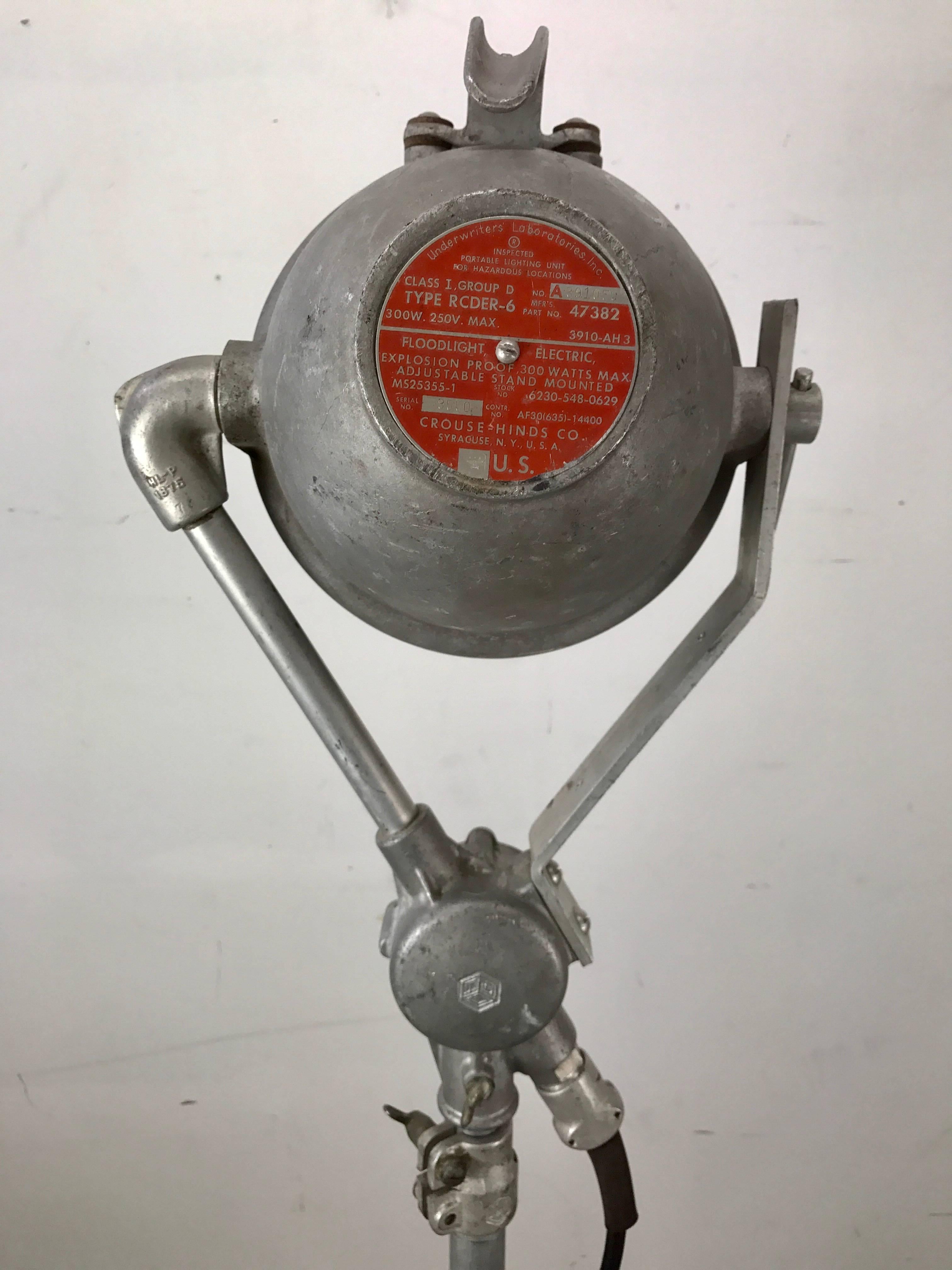 Industrial Floor Lamp, Nautical, Search Light Made by Crouse-Hinds In Good Condition In Buffalo, NY