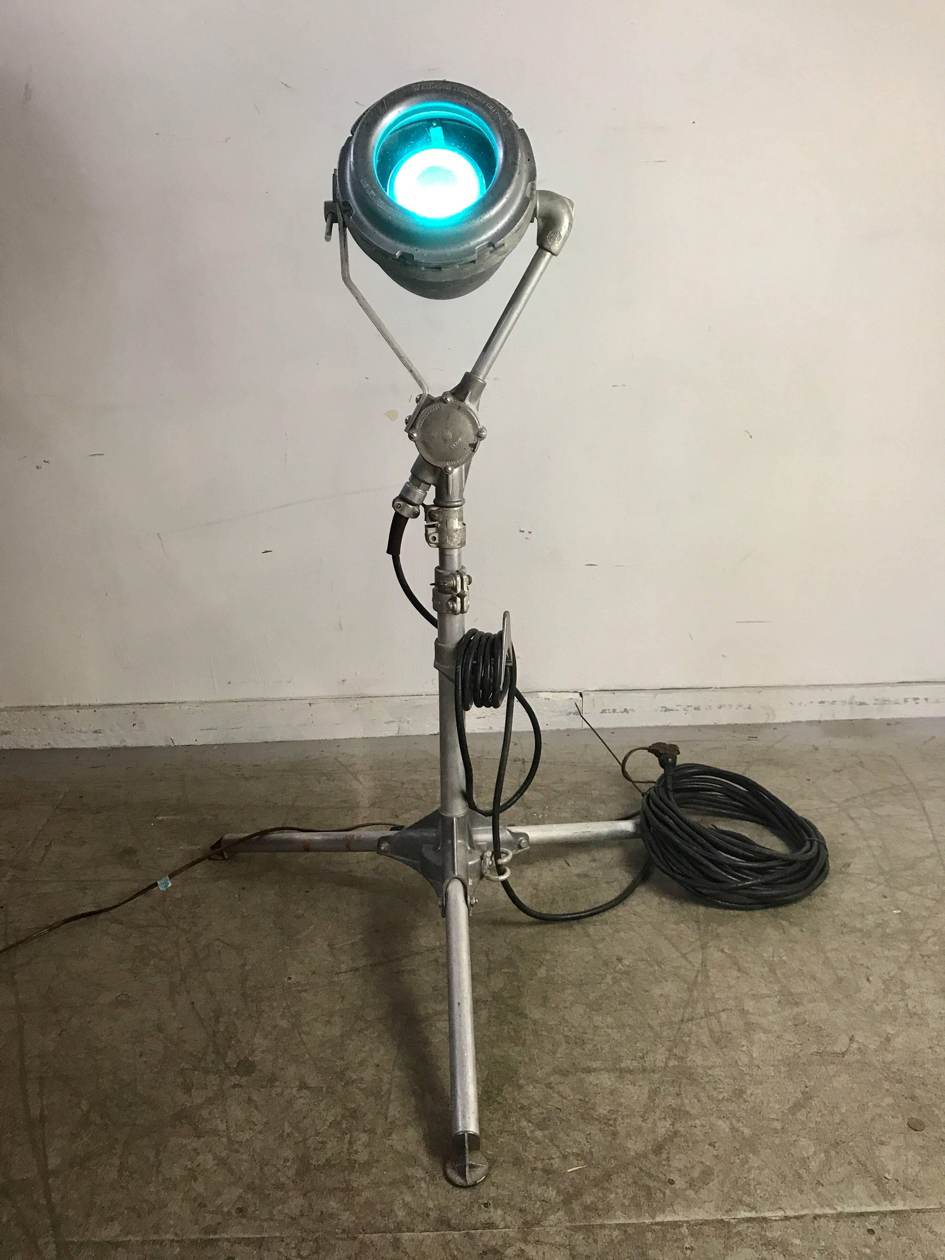 Aluminum Industrial Floor Lamp, Nautical, Search Light Made by Crouse-Hinds