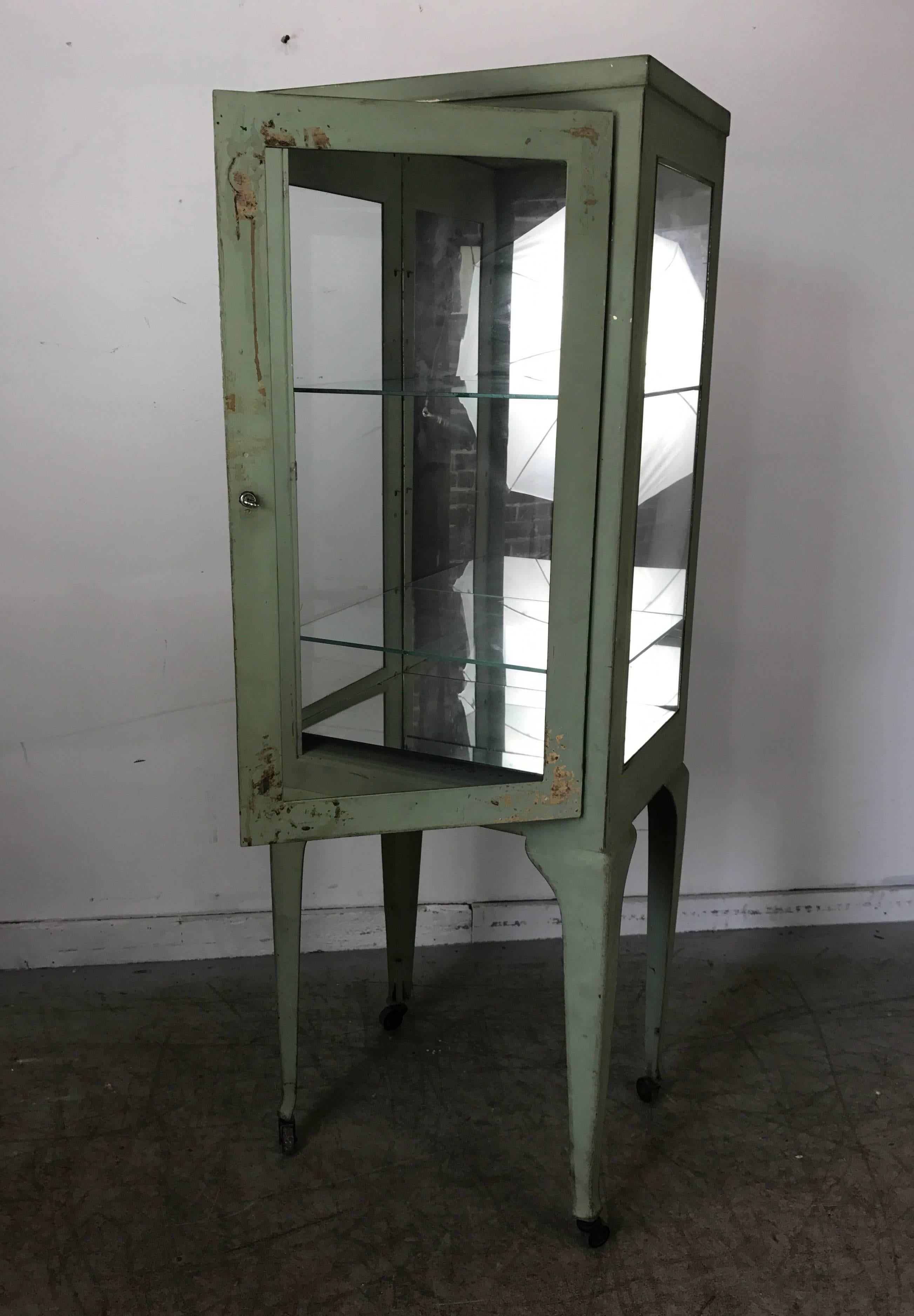 American Classic 1920s Metal and Glass Specimen Cabinet, Medical, Industrial