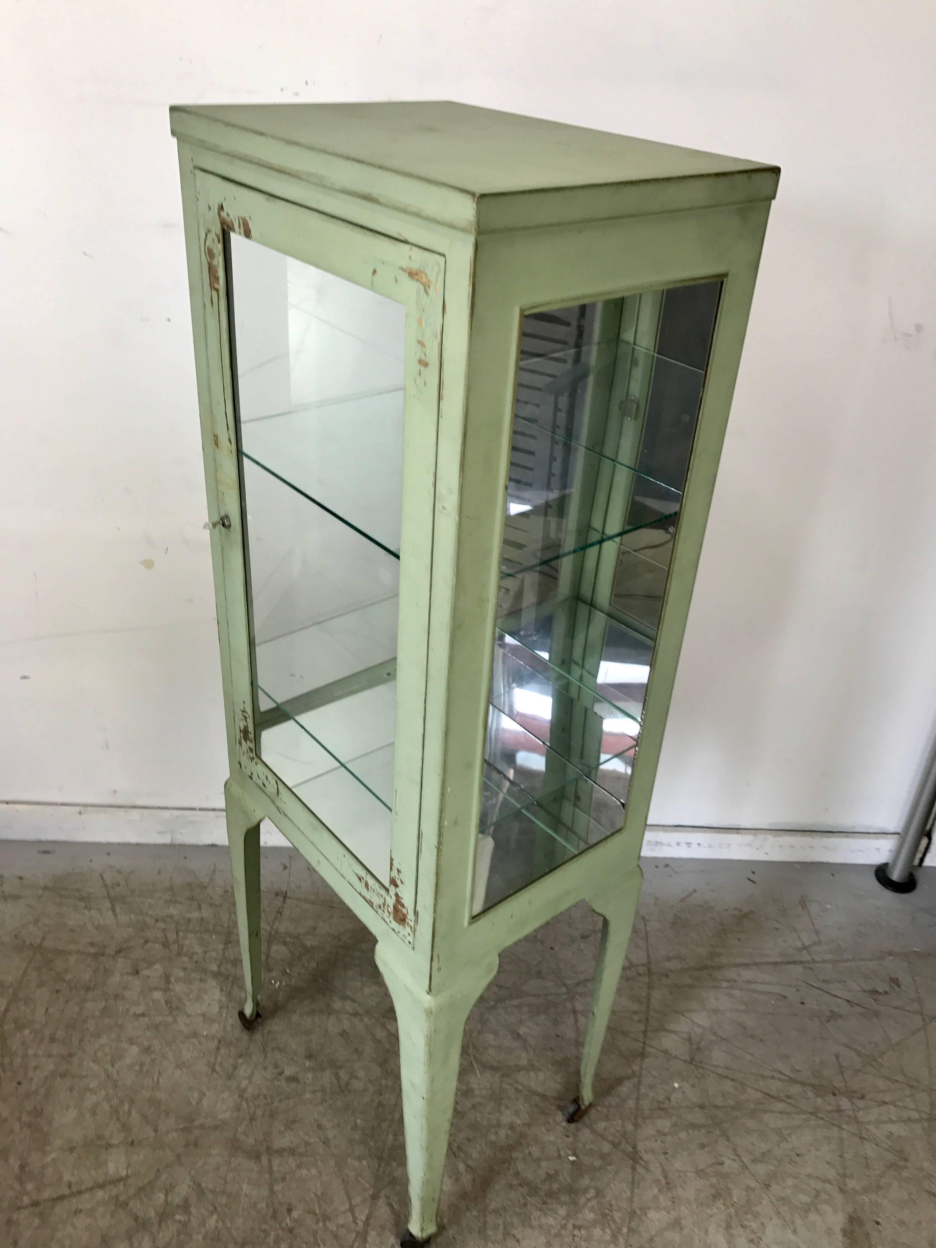 Classic 1920s Metal and Glass Specimen Cabinet, Medical, Industrial In Distressed Condition In Buffalo, NY