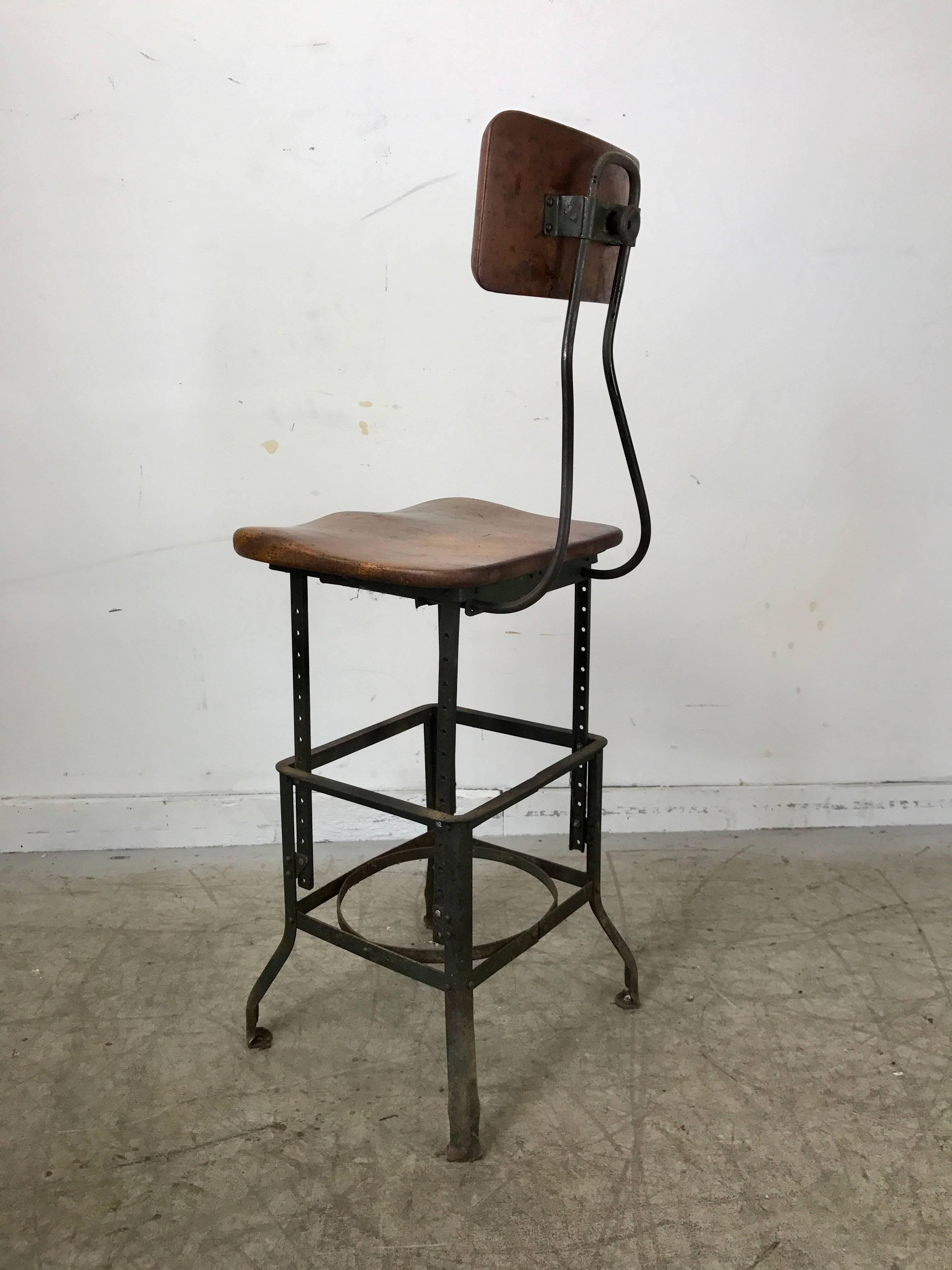 American Early Adjustable Industrial Machinist Stool, Manufactured by Toledo For Sale
