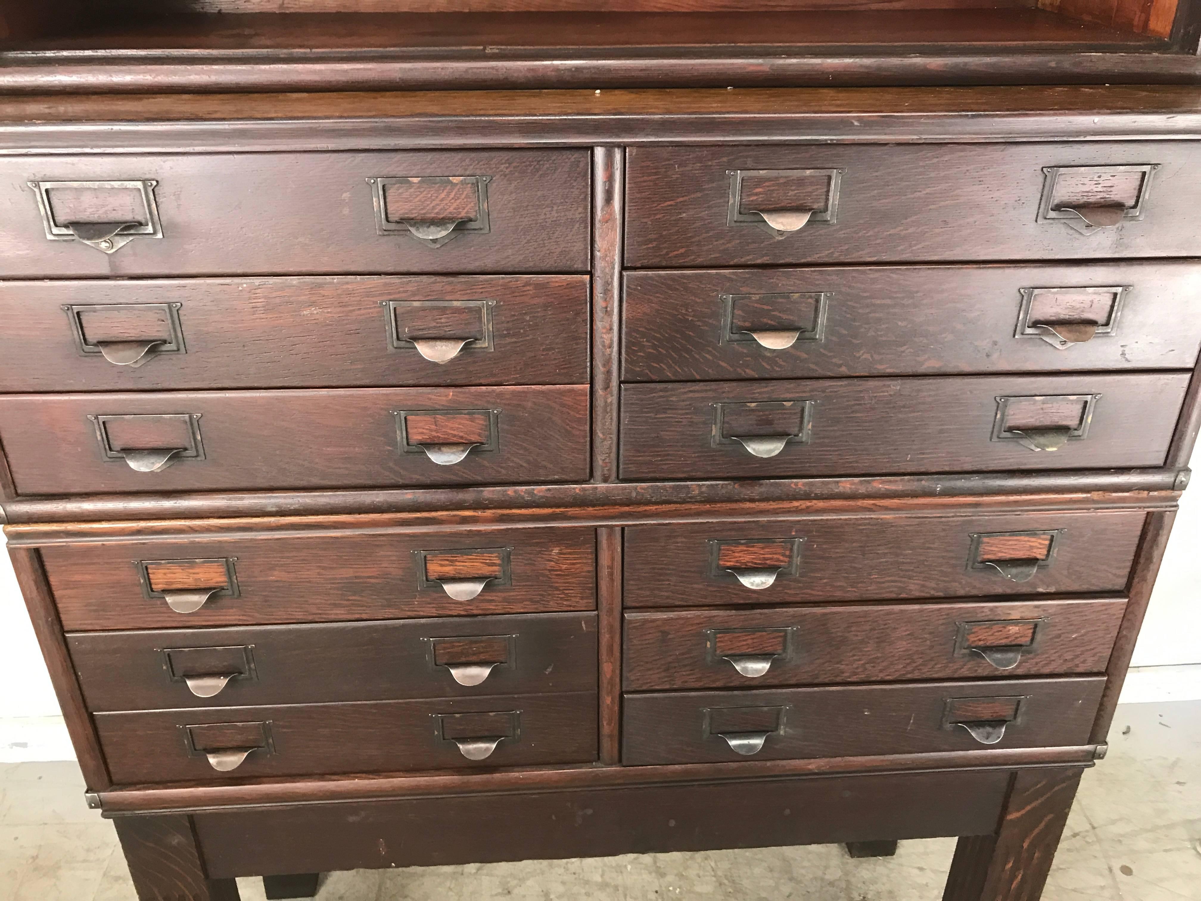 American Unusual Globe Wernicke Stacking Cabinet with Bookcase Top, Quarter Sawn Oak