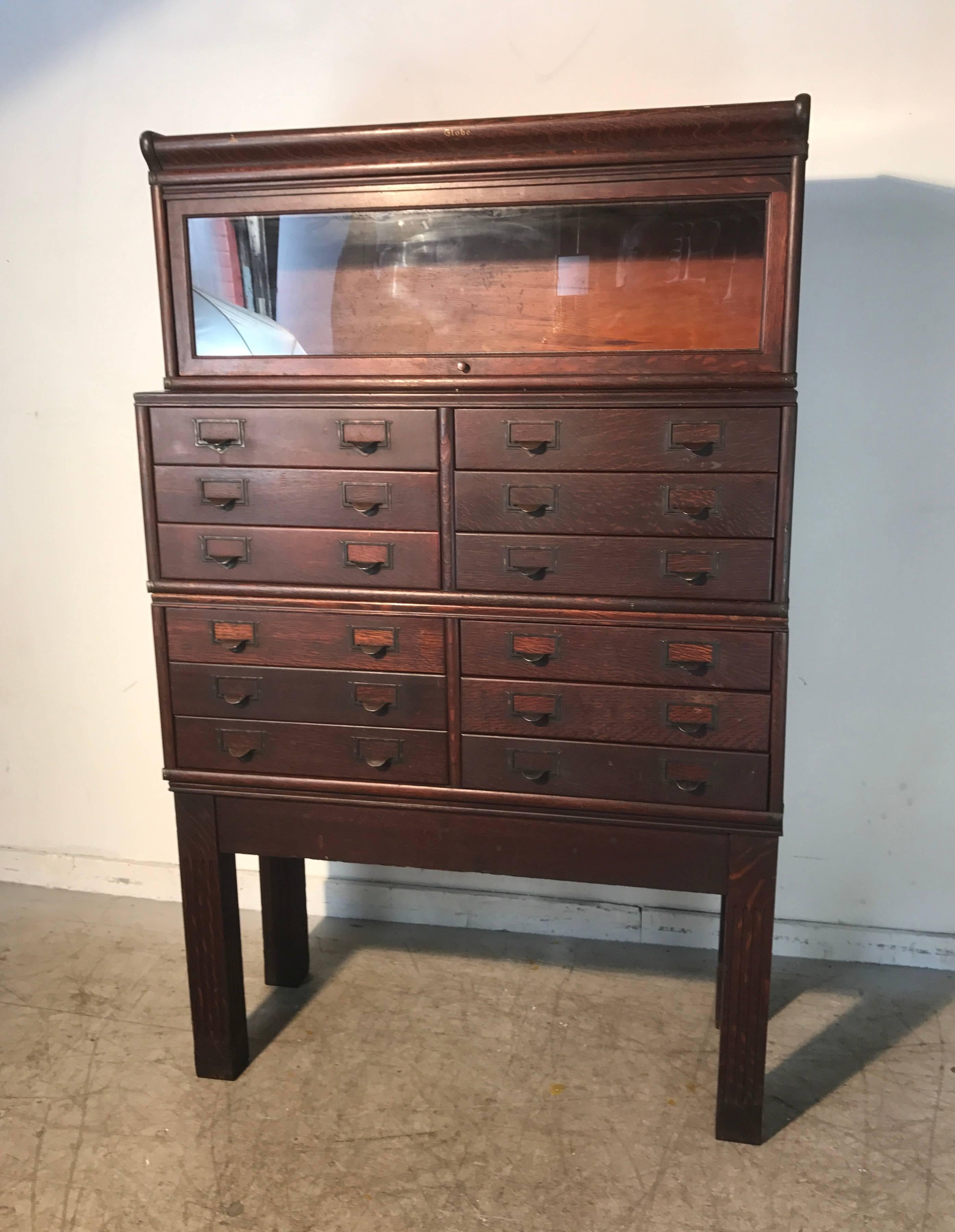 American Craftsman Unusual Globe Wernicke Stacking Cabinet with Bookcase Top, Quarter Sawn Oak