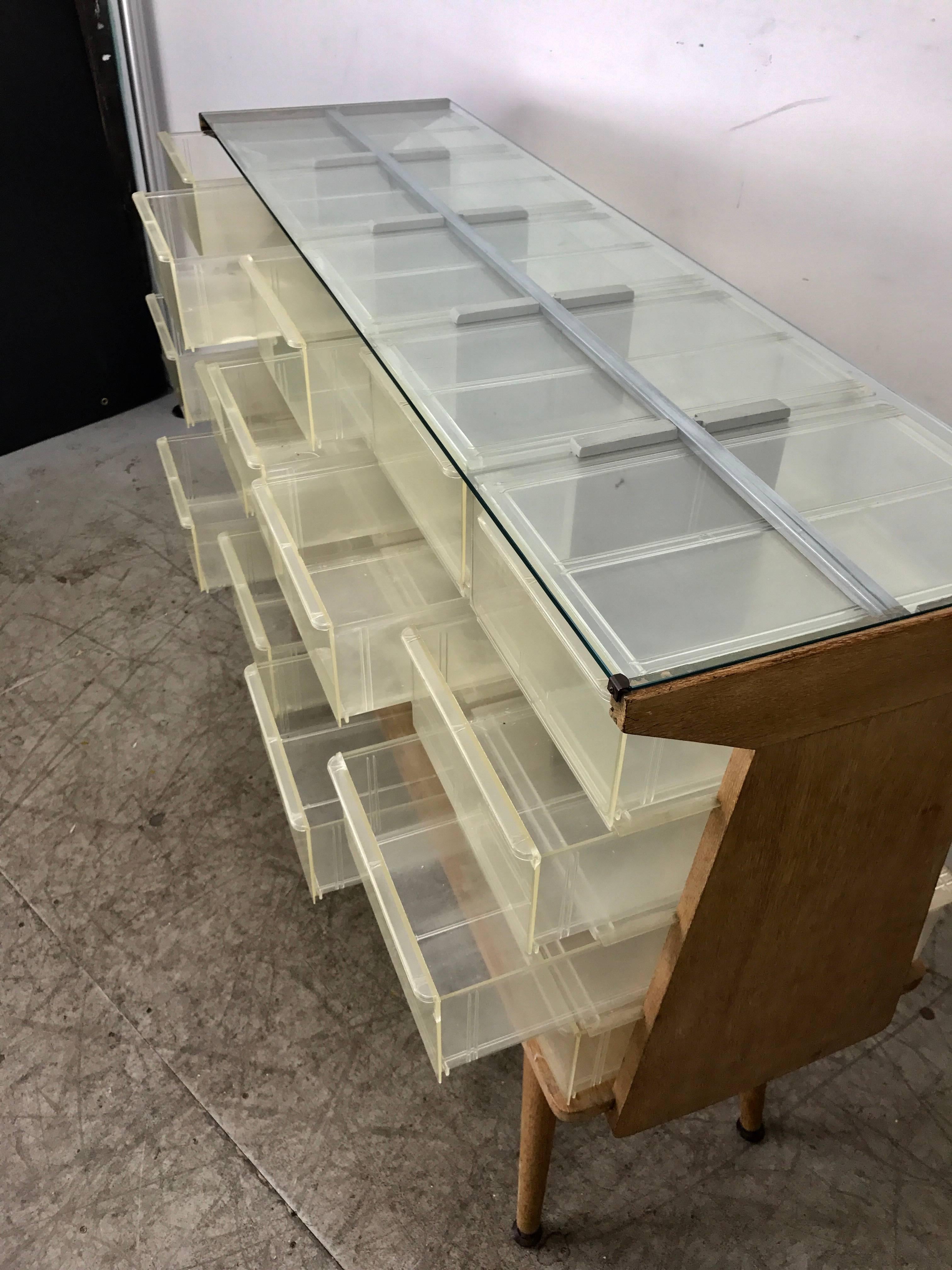 Unusual MidCentury Modern Store Fixture, Plastic, Wood and Glass, 20