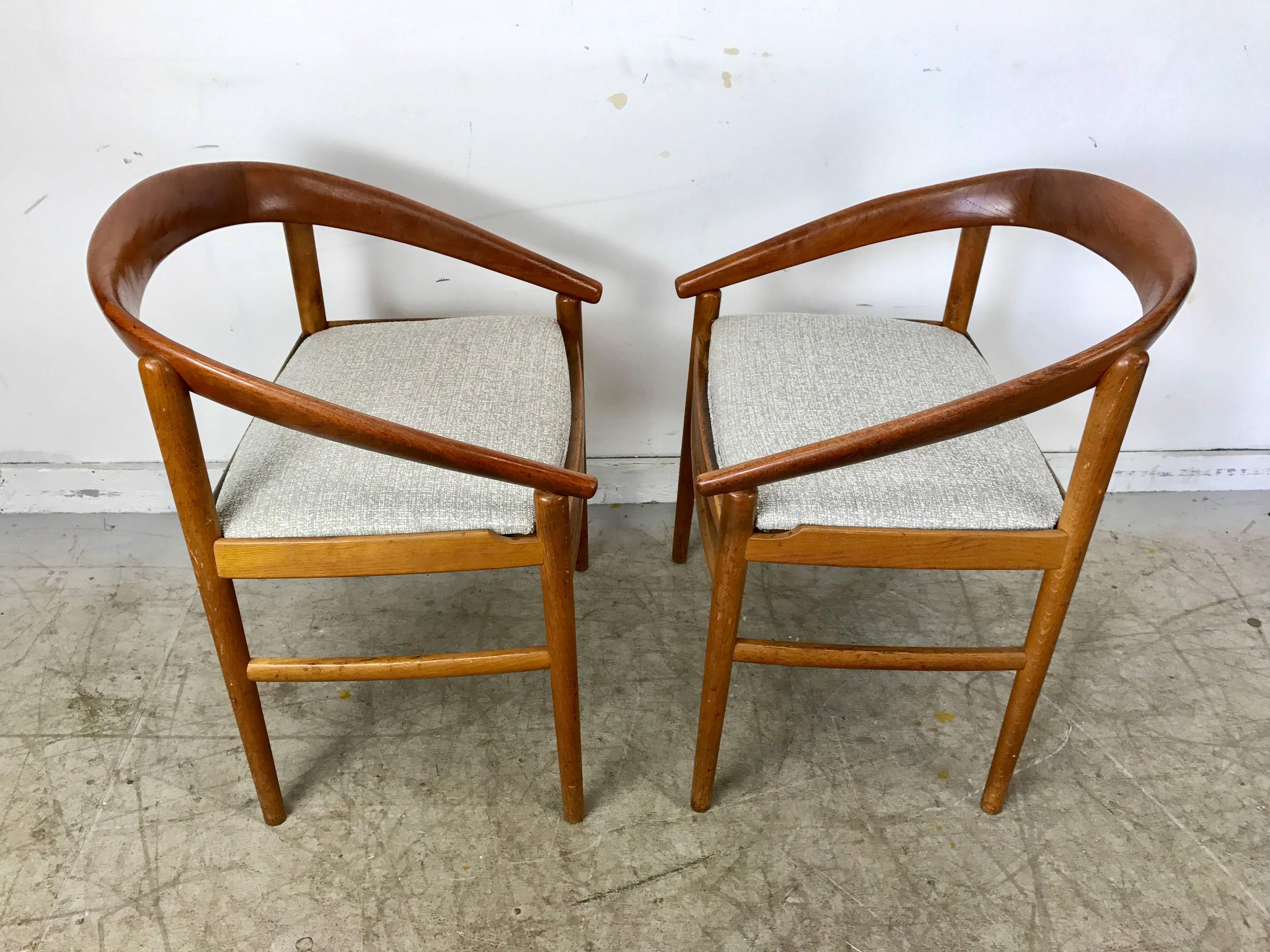 Classic Danish Modern Oak and Curved Teak Armchairs by H. Brockmann-Petersen In Good Condition For Sale In Buffalo, NY